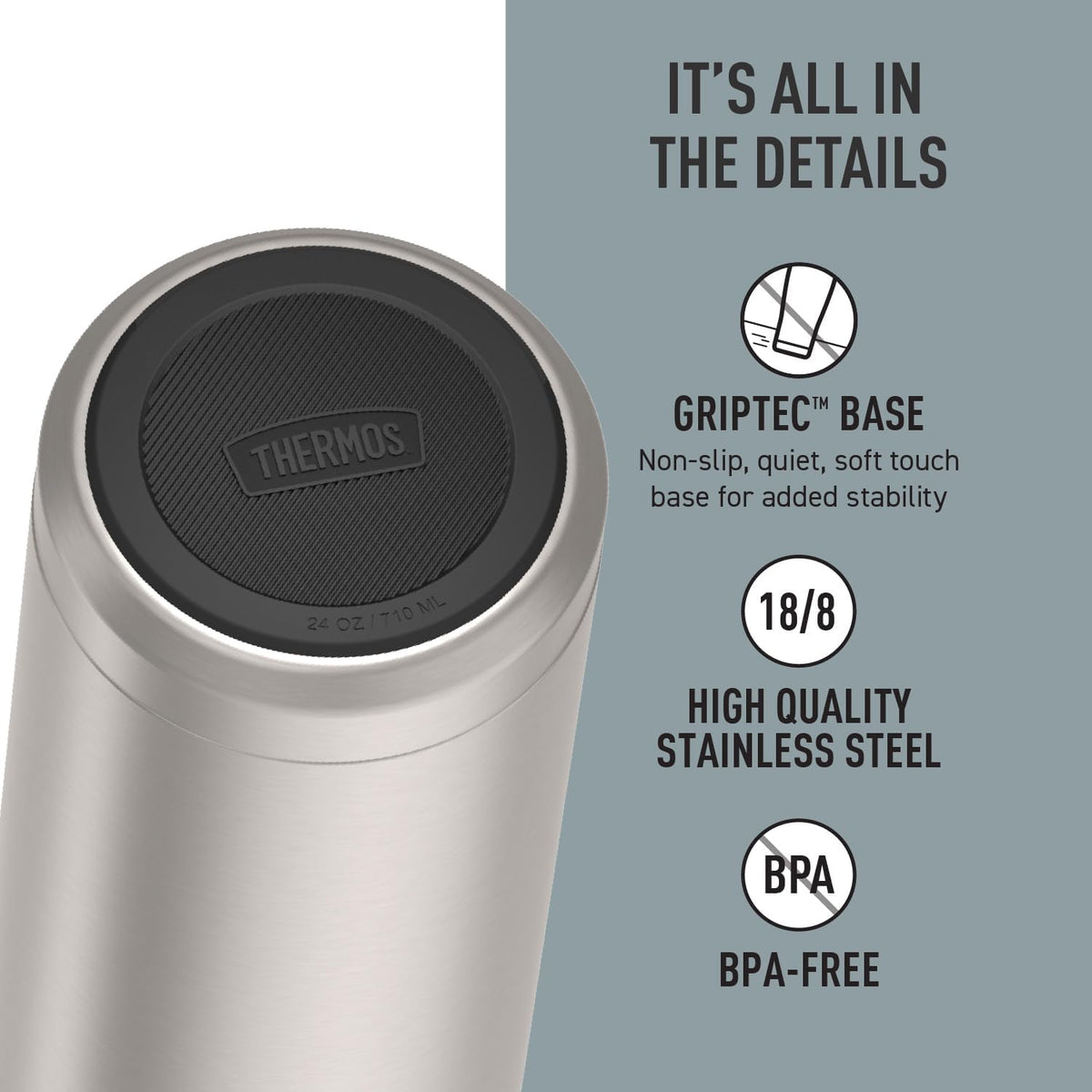 THERMOS ICON SERIES, Stainless Steel Water Bottle with Spout - 24 Ounce, Matte Stainless Steel - Vacuum Insulated Water Bottle with Lid