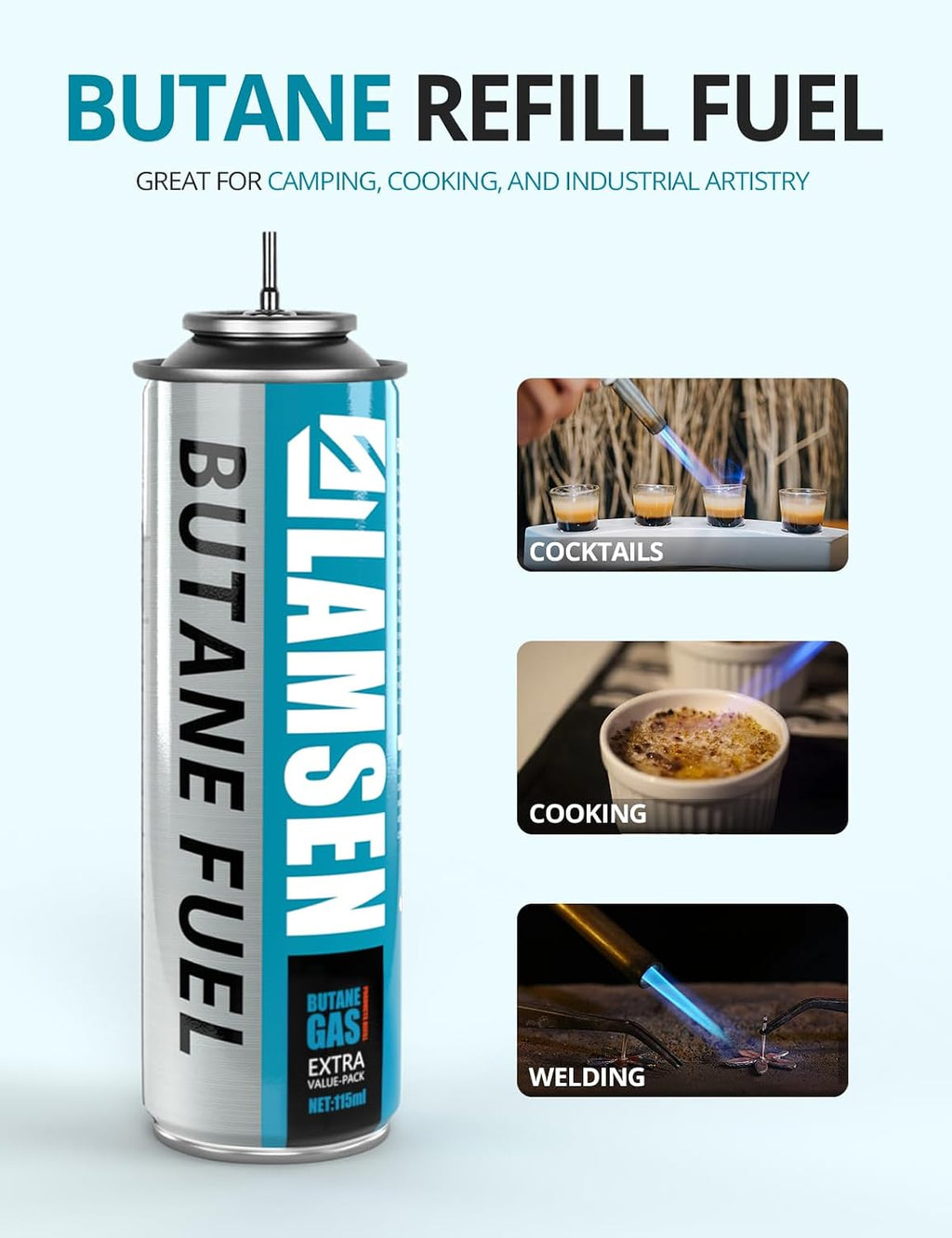 Butane Refill - 115ml, Butane Fuel for Torch Lighter, 3 Can