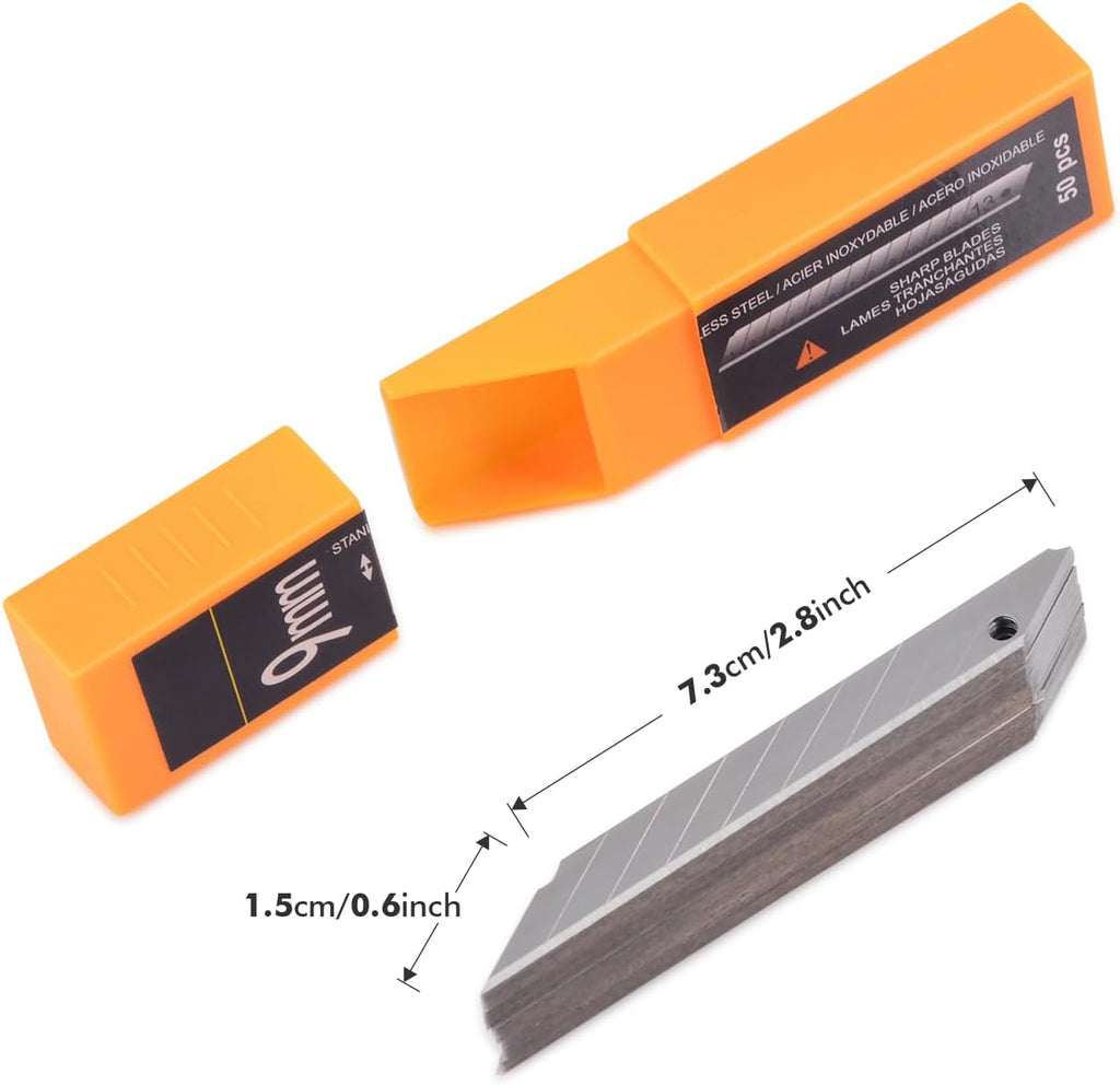 FOSHIO 60 Degree Snap Off Blades 9MM Universal Art Knife Replacement Blades, High Hardness Stainless Steel Auto Vinyl Wrap Box Cutters Knife, Pack of 100