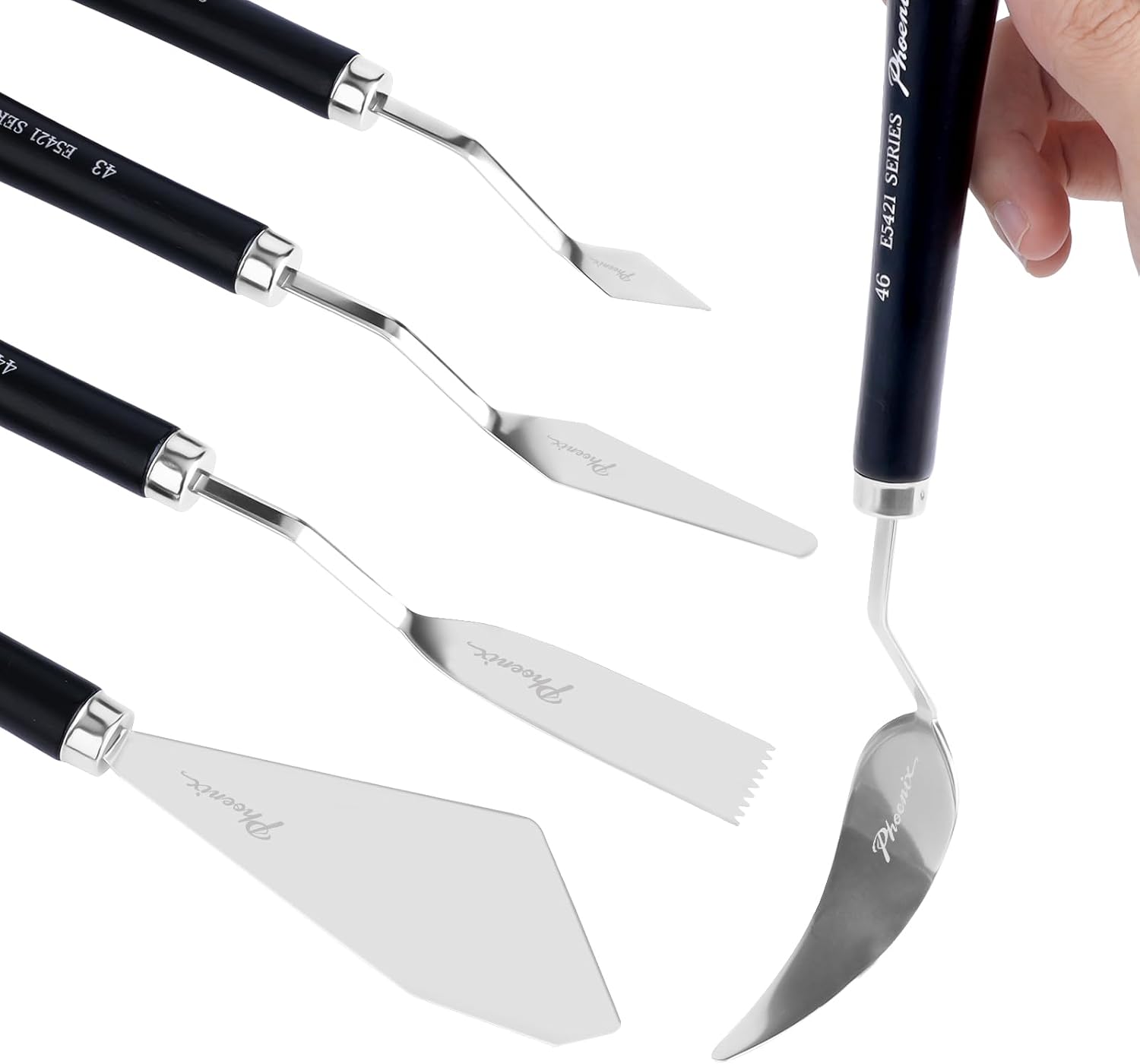 PHOENIX Flexible Palette Knife Set - 5 Pieces Stainless Steel Painting Knives, Art Knife with Wood Handle, Paint Spatula for Oil Acrylic Paint - Painting Tools for Artists