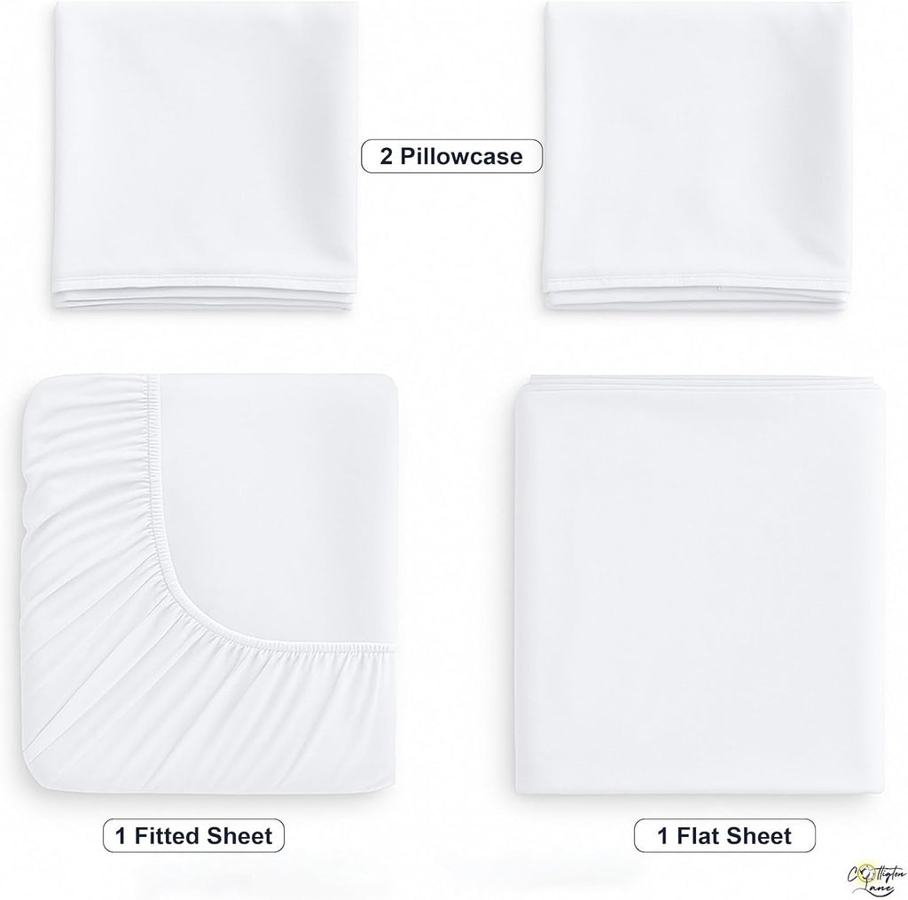 Cottington Lane 4 Piece Cot Sheets Set 32 x 75, Premium Egyptian Cotton Sheets, Perfect for Narrow Twin, Camp Bunk, Army Cots, Trifold Mattress, Camping Cot, Guest Bed Replacement, White