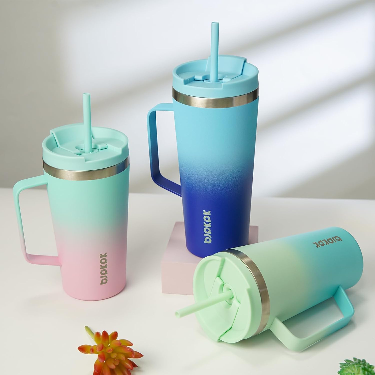 BJPKPK 22oz Insulated Tumbler with Handle, Lid & Straw, Stainless Steel