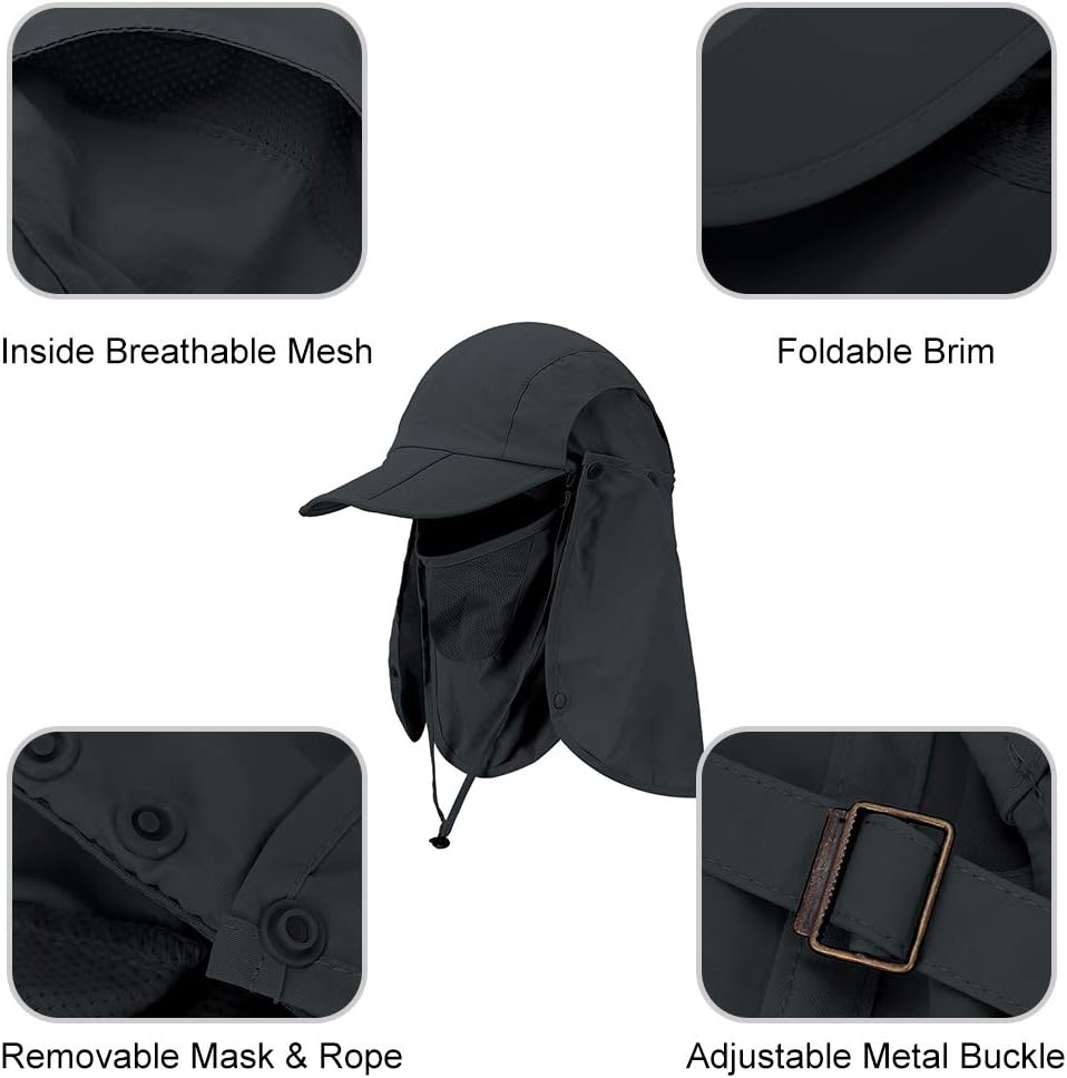 CRISTGEE Foldable Sun Cap, Fishing Hats, UPF 50+ Protection Caps with Face Mask Neck Flap