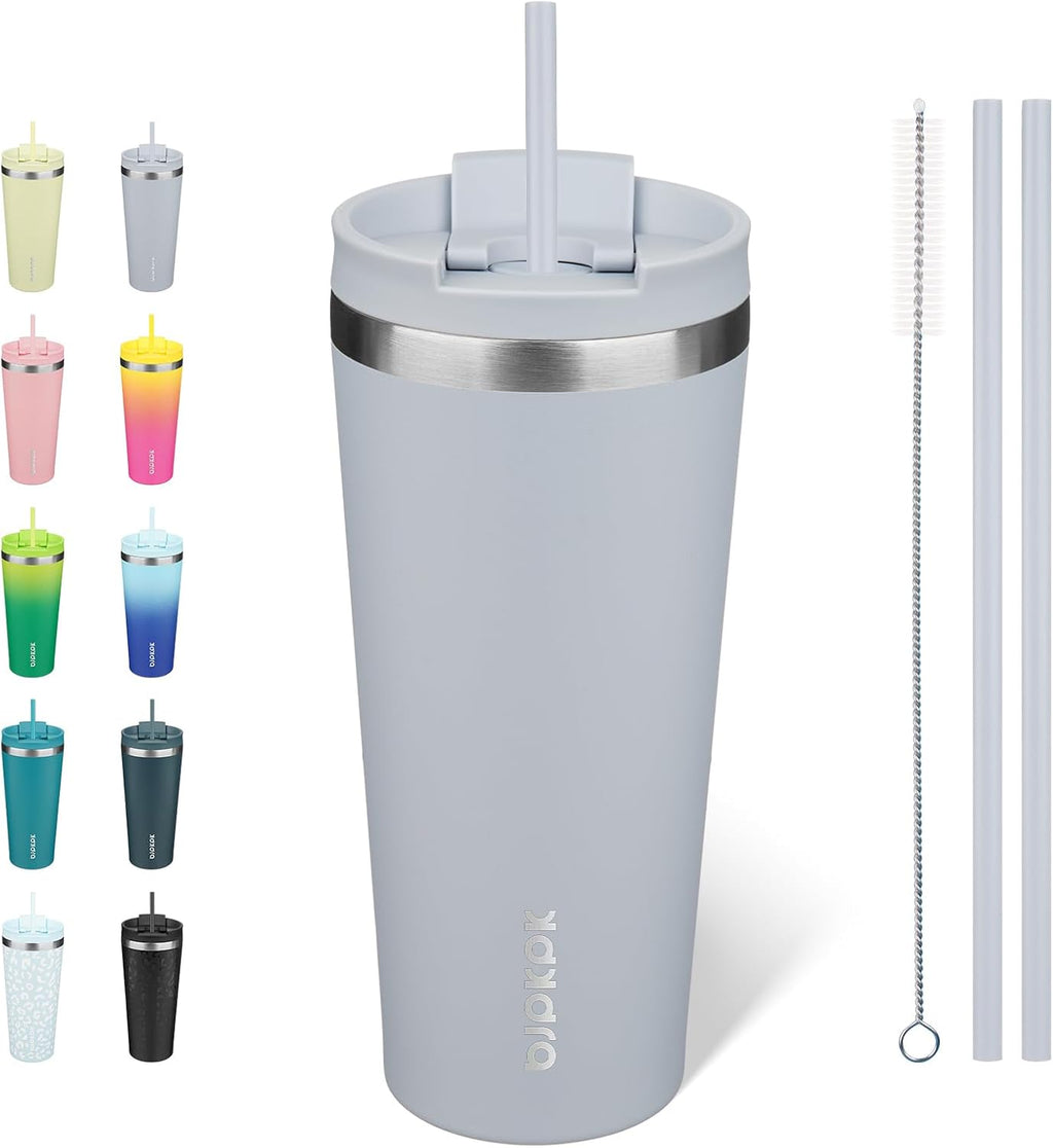 BJPKPK 22 oz Coffee Tumbler with Straw, Insulated Stainless Steel Cup
