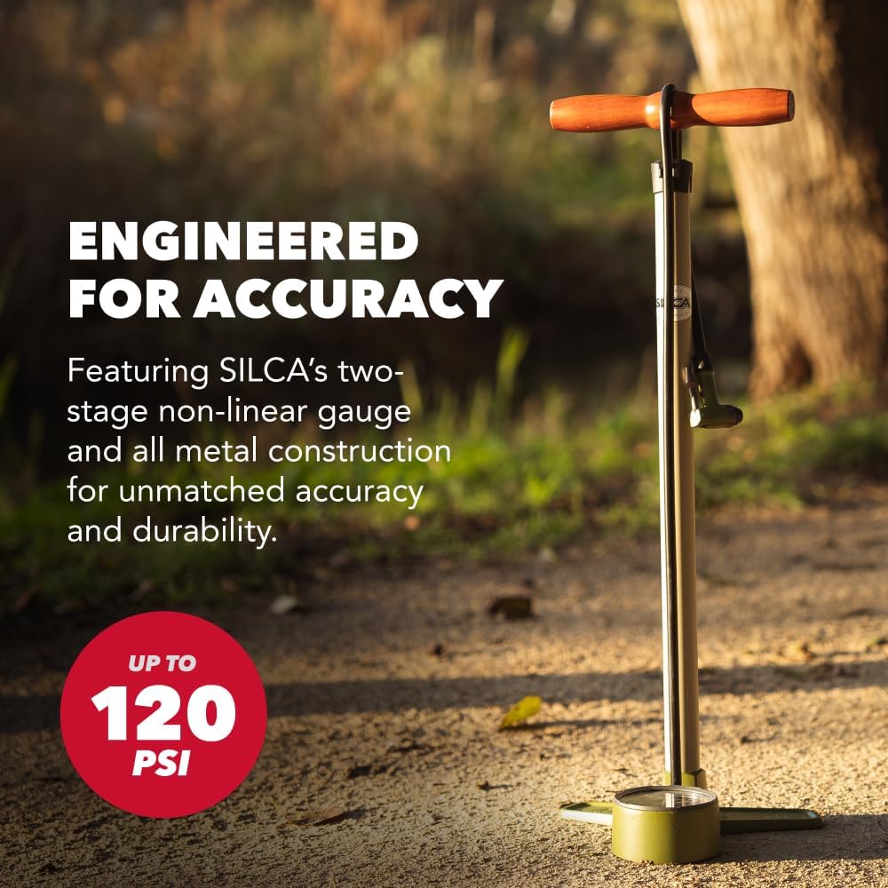 SILCA Terra Bike Floor Pump with Steel Construction, Wood Handle, 120psi