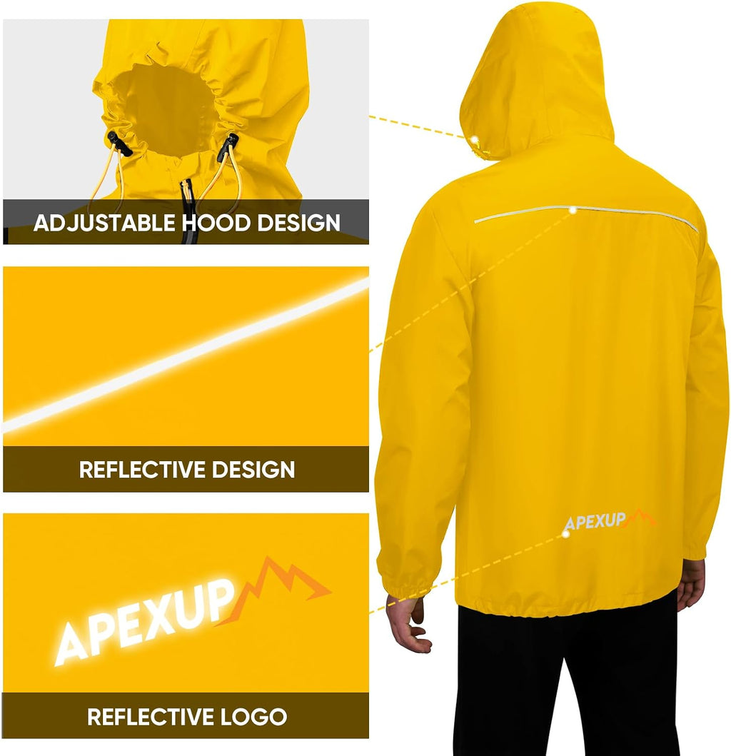 APEXUP Packable Rain Jacket Men Waterproof Lightweight Raincoat with Hood