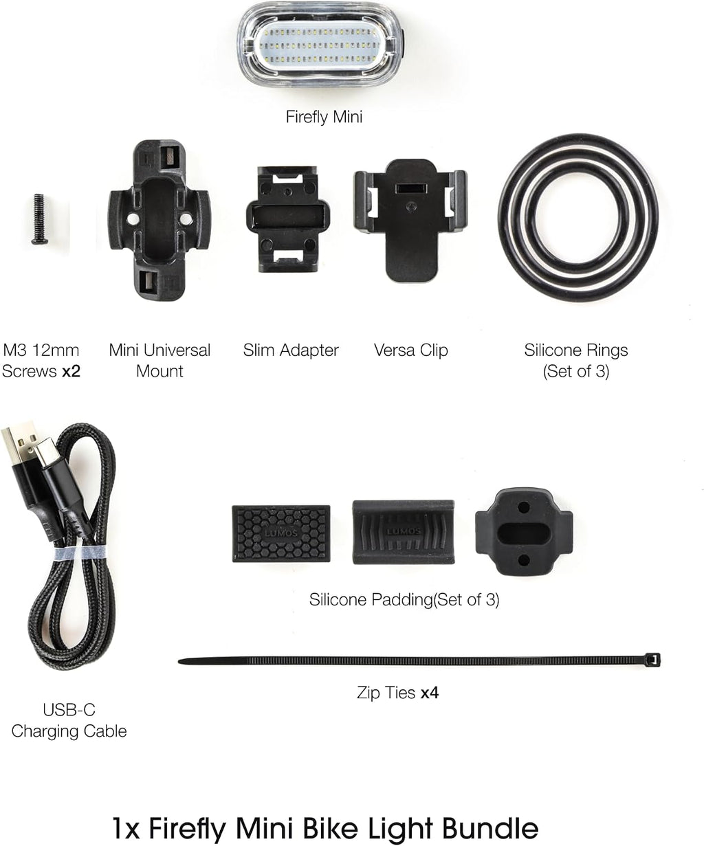 Lumos Firefly Mini Smart Bike Light System,Sync Turn Signal & Brake Lights, Rechargeable LED Front & Rear Lights with Custom Brightness, Flash Patterns, Bicycle Accessories for Night Riding