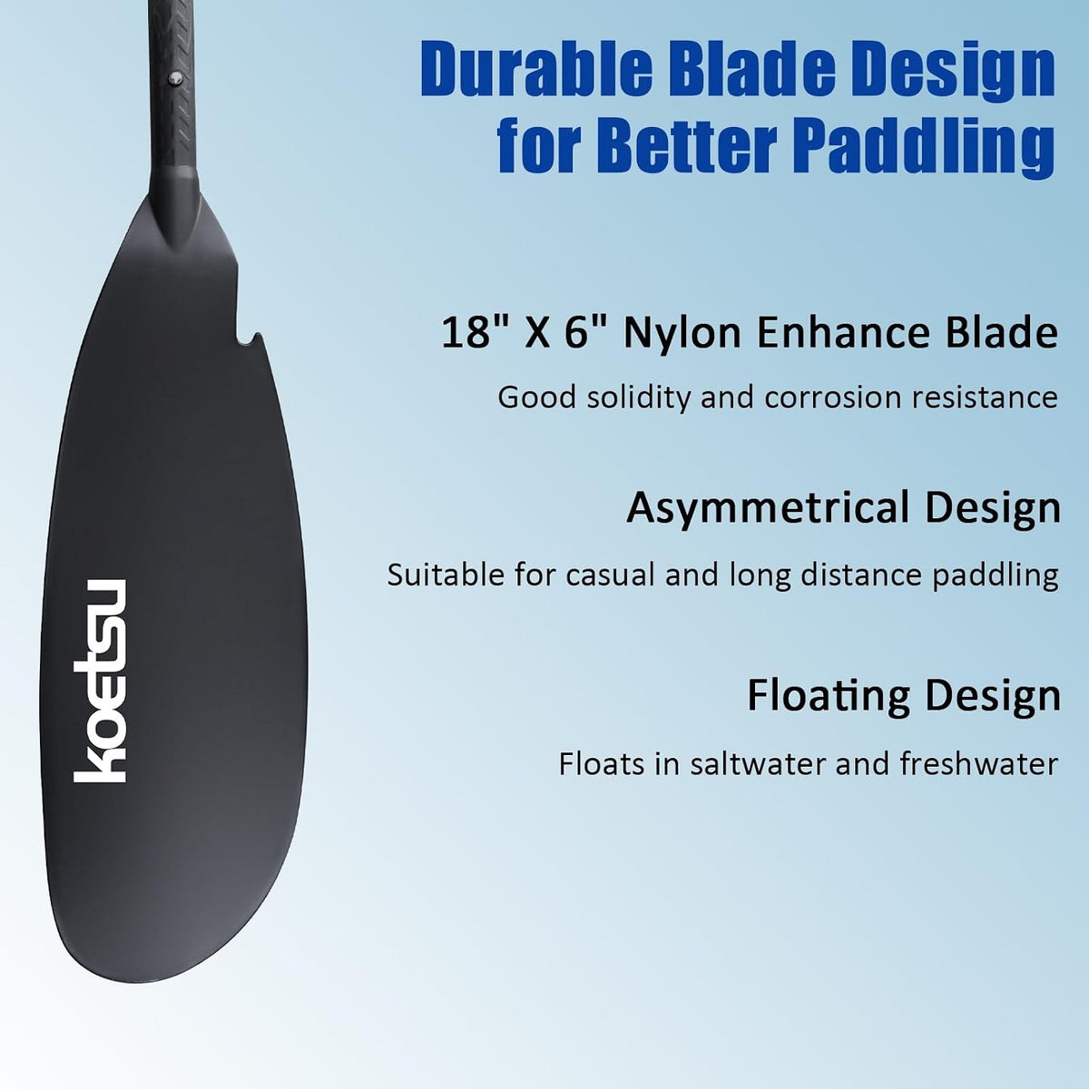 KOETSU Kayak Paddle Aluminum 4-Piece Adjustable Double-Sided Paddle with Replaceable Blades, Lightweight & Floating, for Recreational & Fishing Kayaks