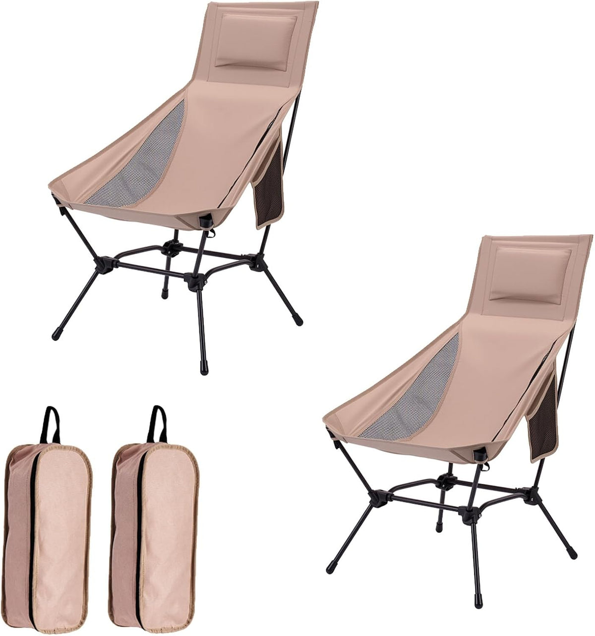 2 Pack High Back Camping Chair, 2-in-1 Height Adjustable, Heavy Duty