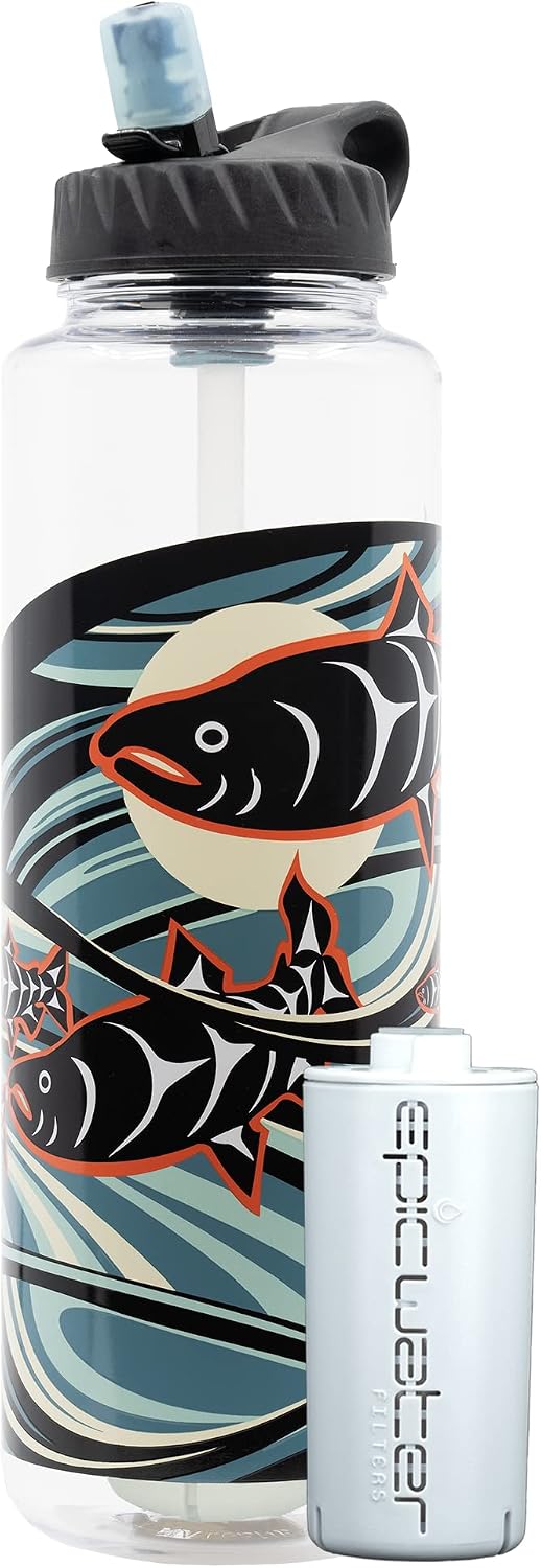 Epic Water Filters Nalgene OG Water Bottle with Filter, USA Made, BPA Free, Removes 99.99% Tap Water Contaminants, Forever Chemicals, LeClair Art, 48 oz