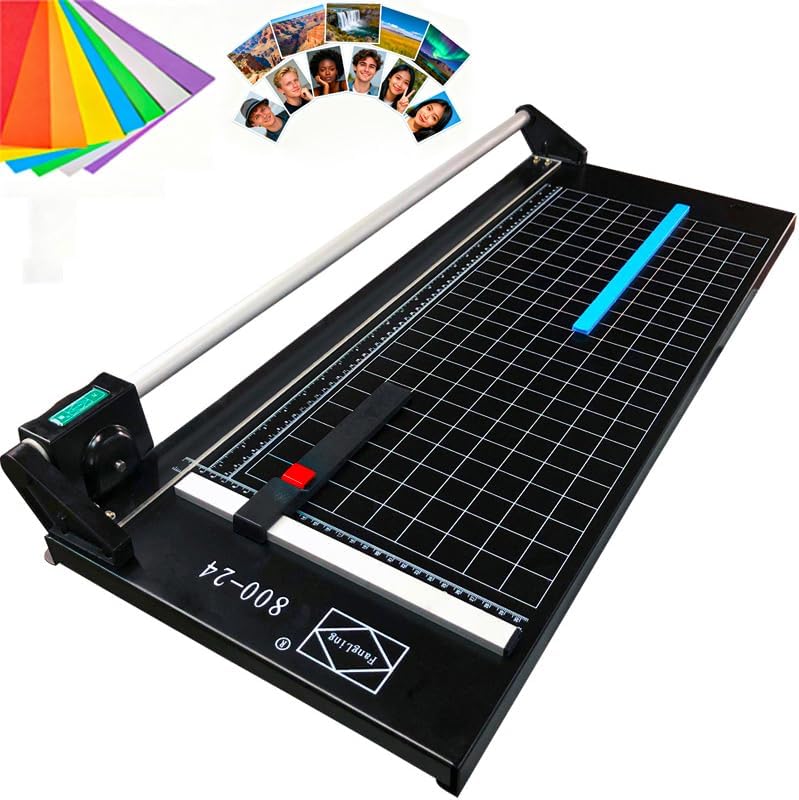 24 Inch Manual Precision Rotary Paper Trimmer, Rotary Paper Cutter Trimmer for Photo Paper, Film, Art Paper Jam, Office Paper, Thin Plastic Soft Board, PVC,Cutting Table,Professional Rolling Trimmer
