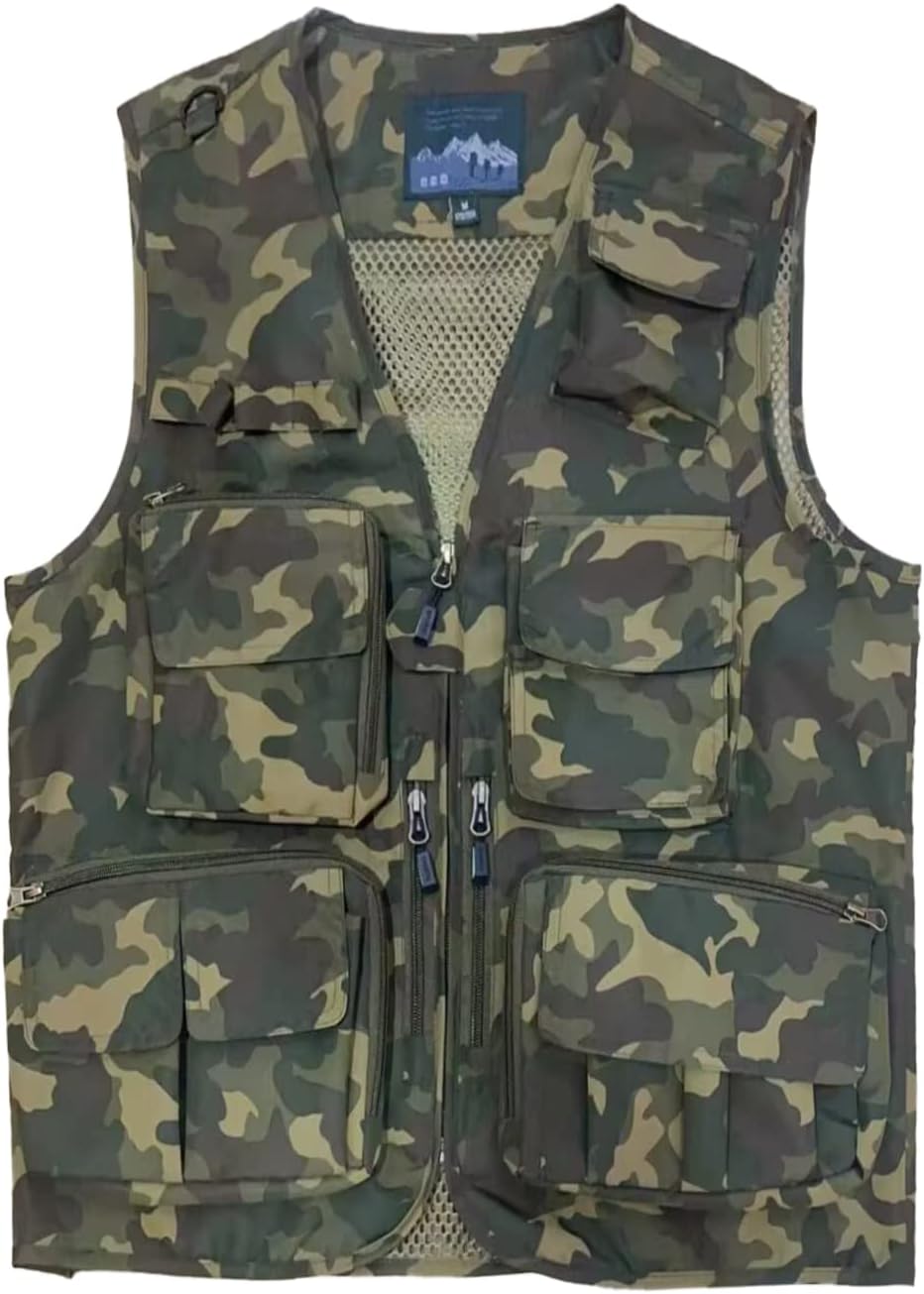 Hbufnha Outdoor Fishing Hunting Vest Multi Pockets Work Cargo Jacket