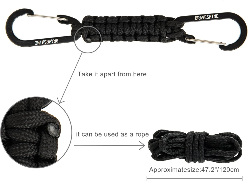 BRAVESHINE Paracord Keychain Carabiner Clip | D Ring Hanger Lanyard Hook