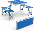 VINGLI 4Ft Portable Folding Picnic Table Camping Table Foldable Set with 4 Seats with Umbrella Hole Suitcase Card Table-220 Lbs Support Aluminum Frame, Plastic RV Tabletop for Yard, Travel-Green