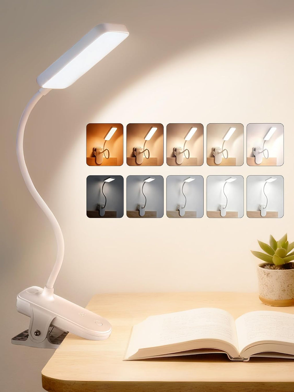 Clip on Light,45 Lighting Modes Rechargeable Desk Lamp with Clamp