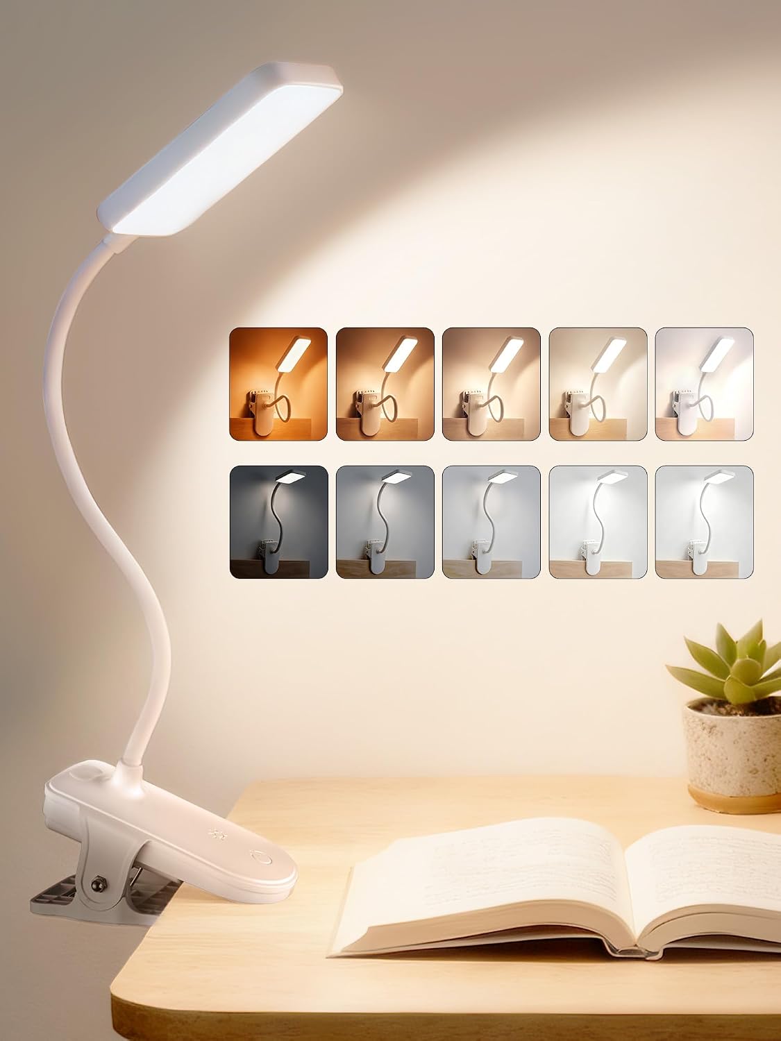 Clip on Light,45 Lighting Modes Rechargeable Desk Lamp with Clamp