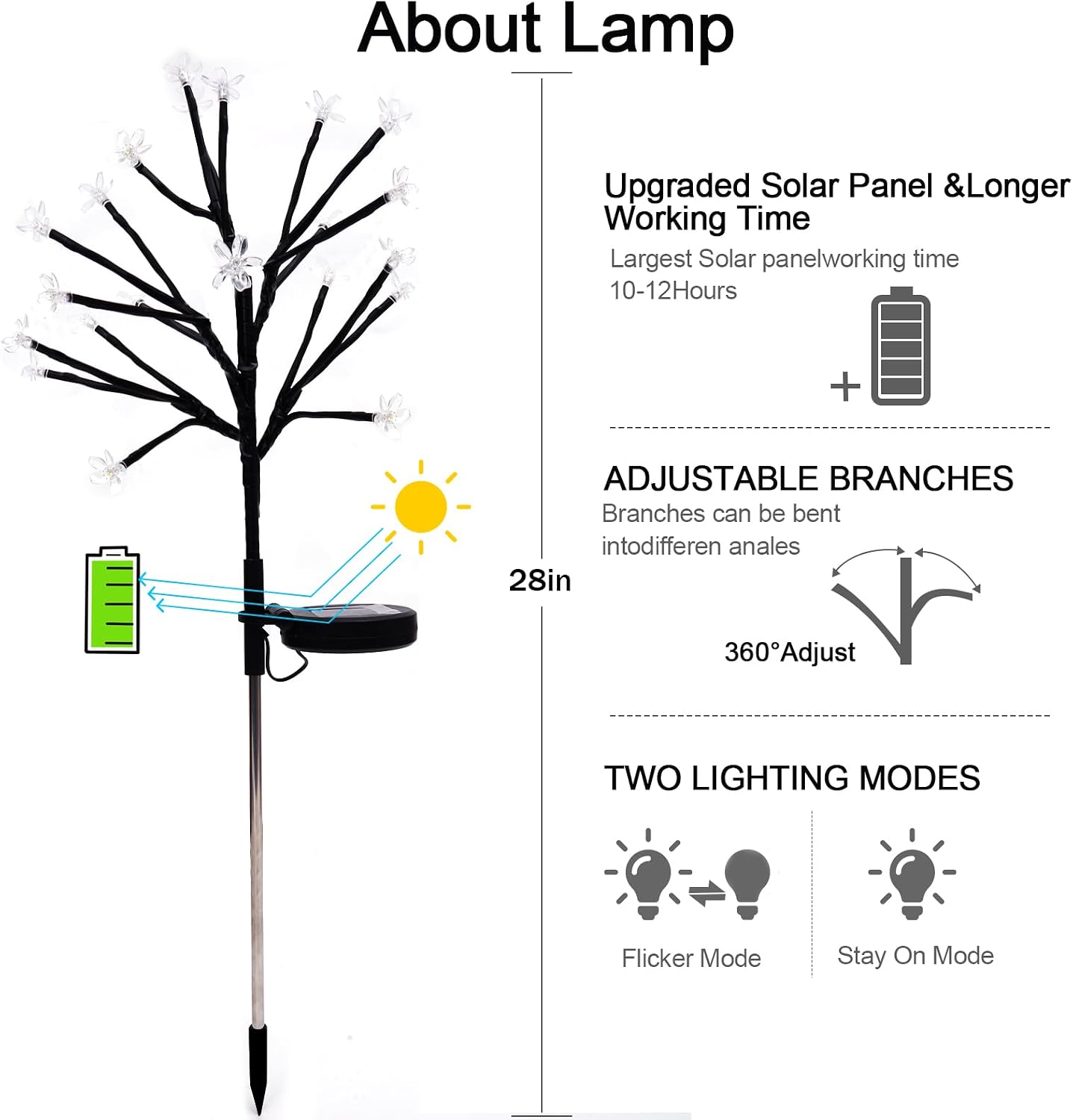2 Pack Solar Lights Outdoor Waterproof, Garden Lights Solar Flowers