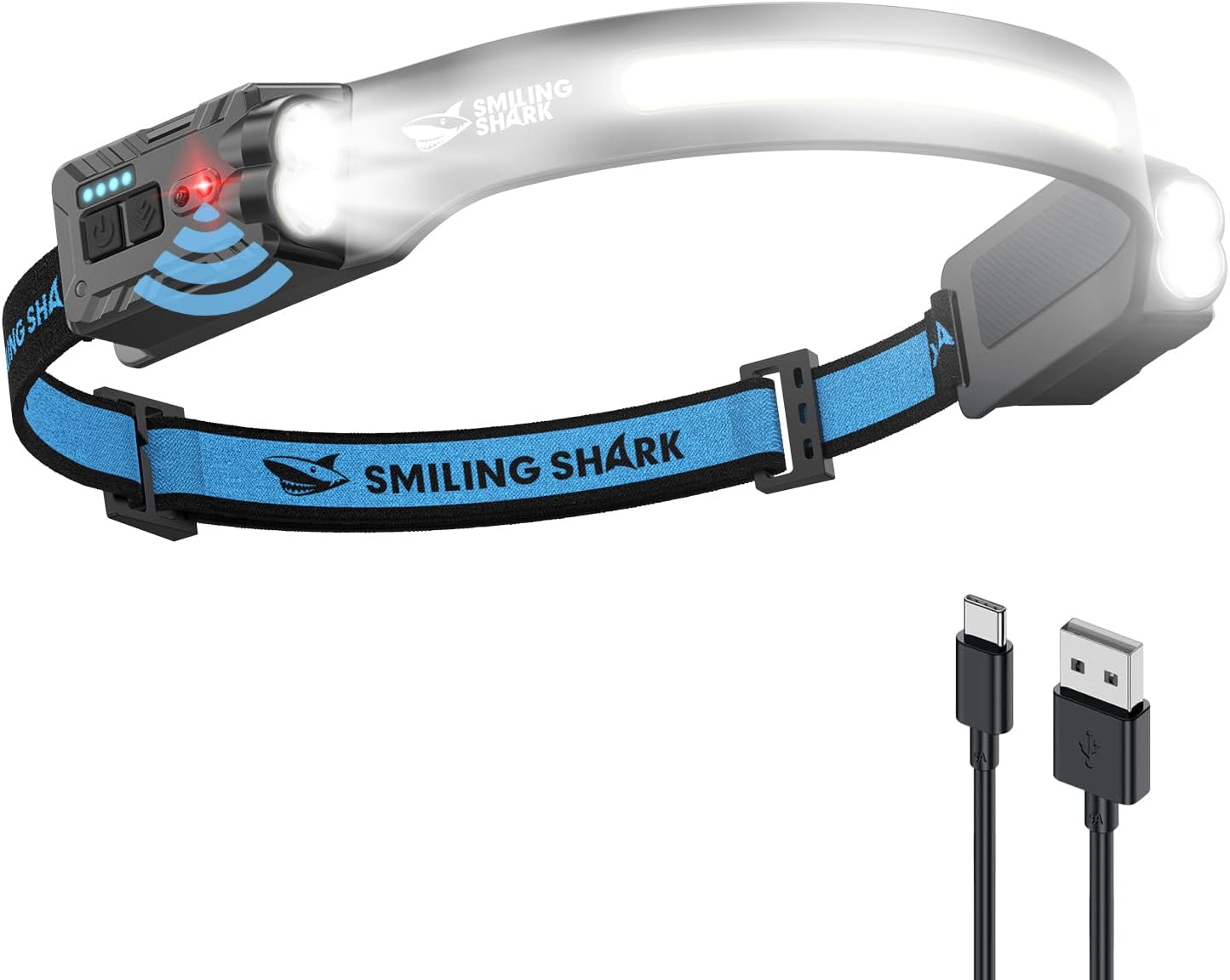 Smiling Shark TD-0123-S Headlamp 2400mAh Rechargeable Ultra-Bright 1 Pack