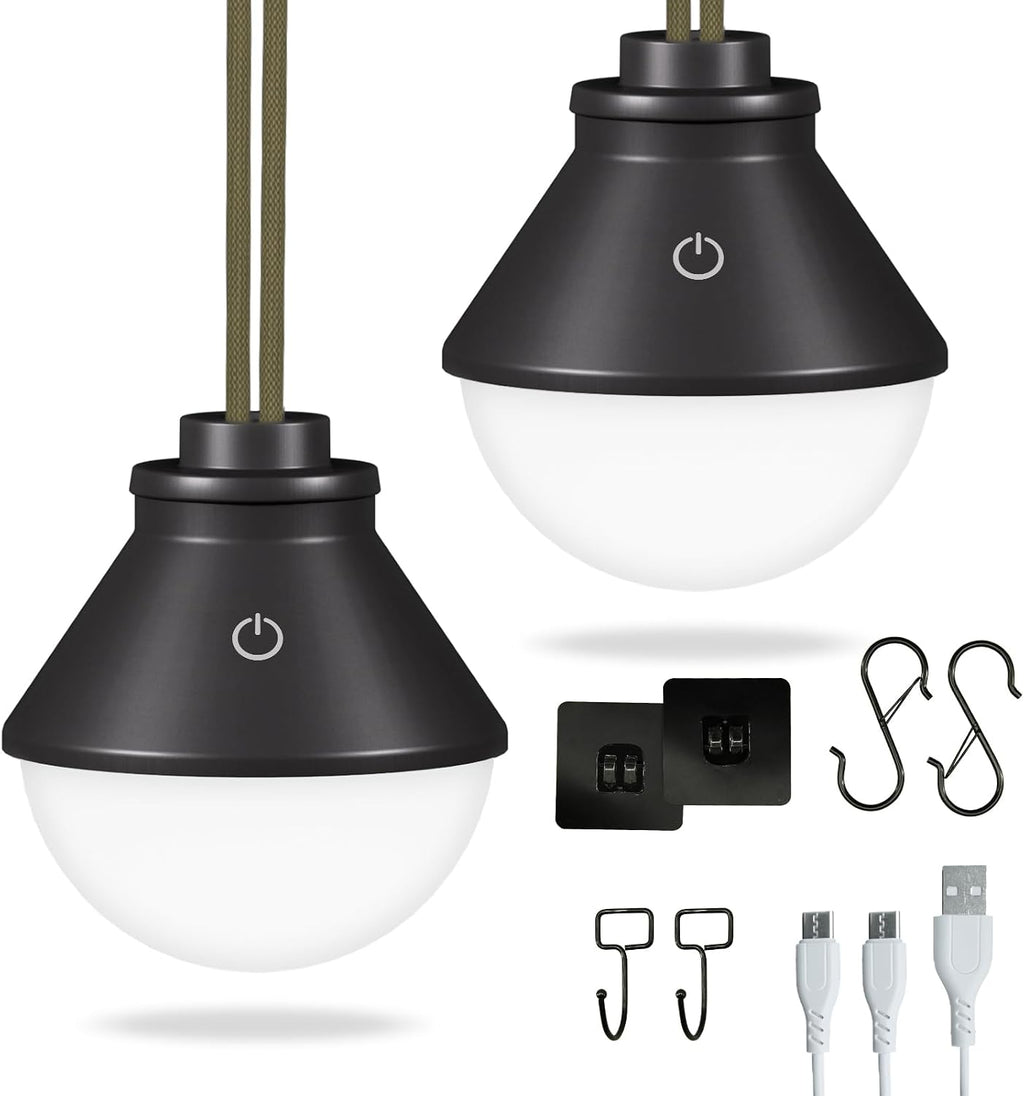 2-Pack LED Camping Lantern Rechargeable 5000mAh with Magnetic, 600LM Waterproof Battery Powered Hanging Tent Light, Cordless Portable Dimmable for Power Outages Hunting Survival Gear Outdoor