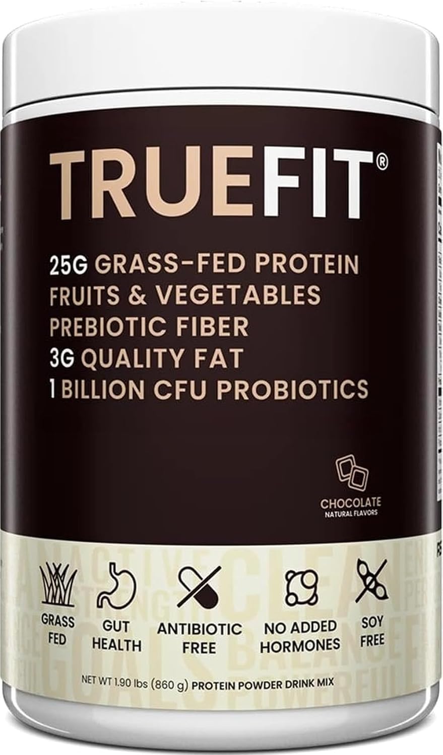 TrueFit Grass-Fed Whey Protein Powder with Fiber for Meal Replacement Shake