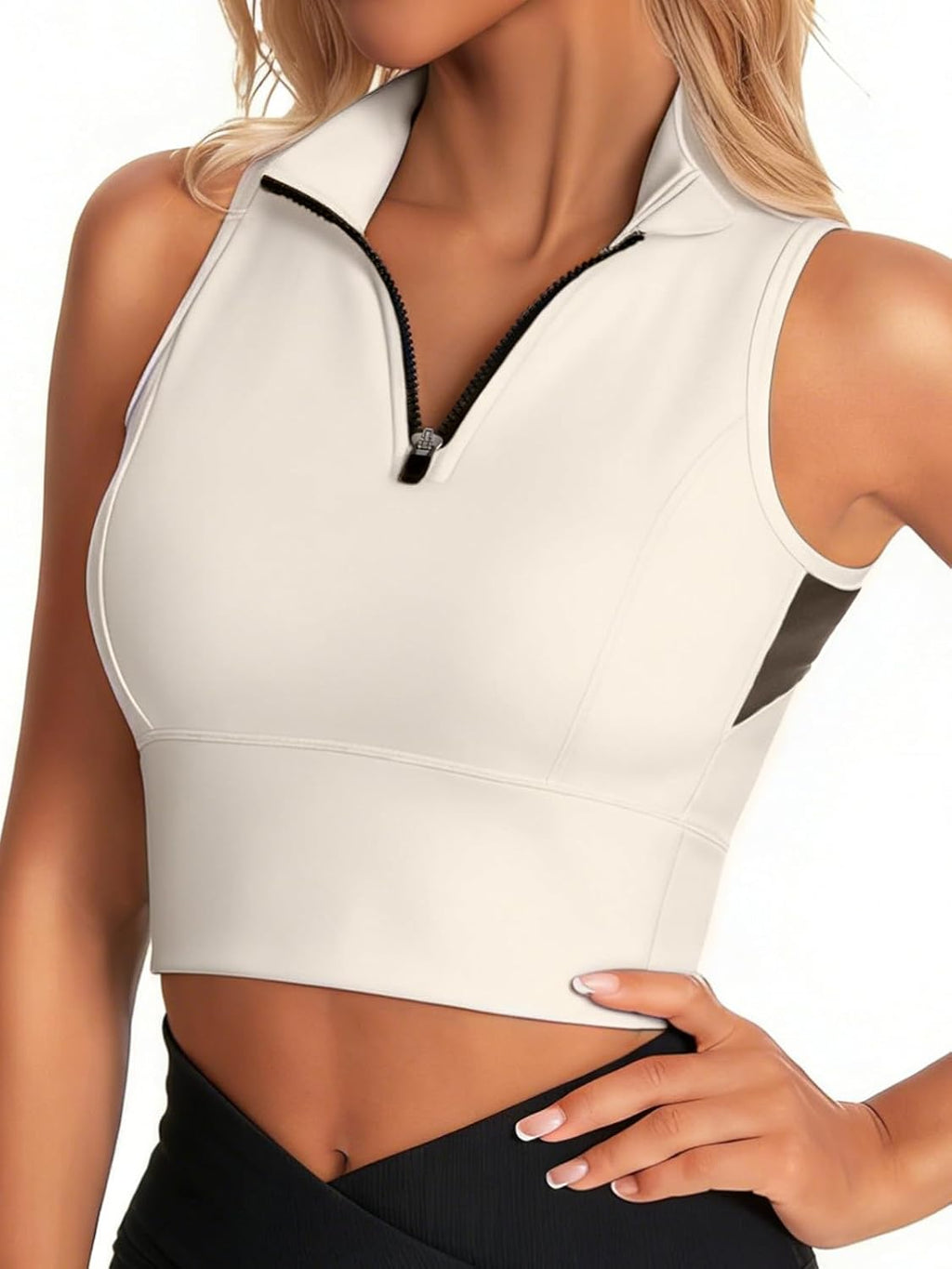 AARYA Zip Front Cropped Workout Tank Tops with Built in Bra