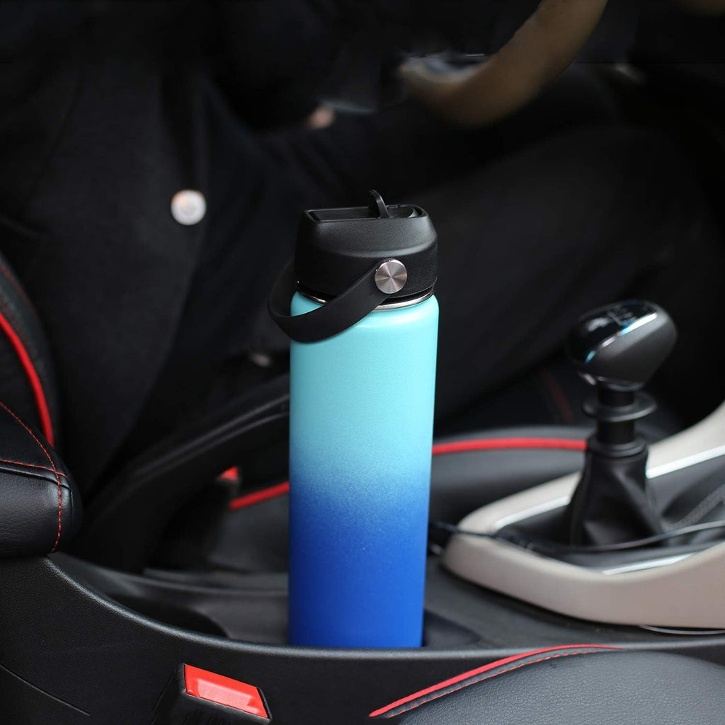 SENDESTAR Insulated Water Bottle 24 OZ, Wide Mouth 24 oz Water Bottle with Straw Lid, Spout Lid, Double Wall Vacuum Stainless Steel Leak Proof, Keeps Liquids Hot or Cold (Black)