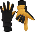 OZERO Mens Winter Gloves,Warm Deerskin Leather Fleece Fabric