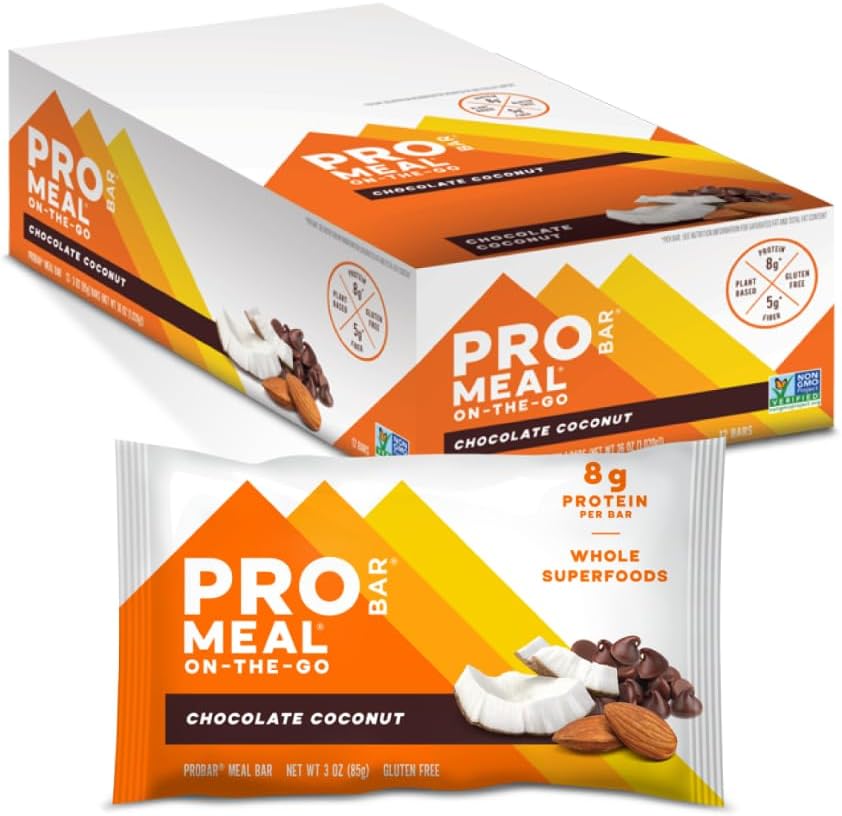 PROBAR MEAL Bar – Plant Based Meal Replacement Bar with Whole Food Ingredients, Oats, Nuts & Seeds, Vegan, Gluten Free, Non-GMO Nutrition Bar for Breakfast, Travel & On-the-Go Energy (Chocolate Coconut, 12 Count)