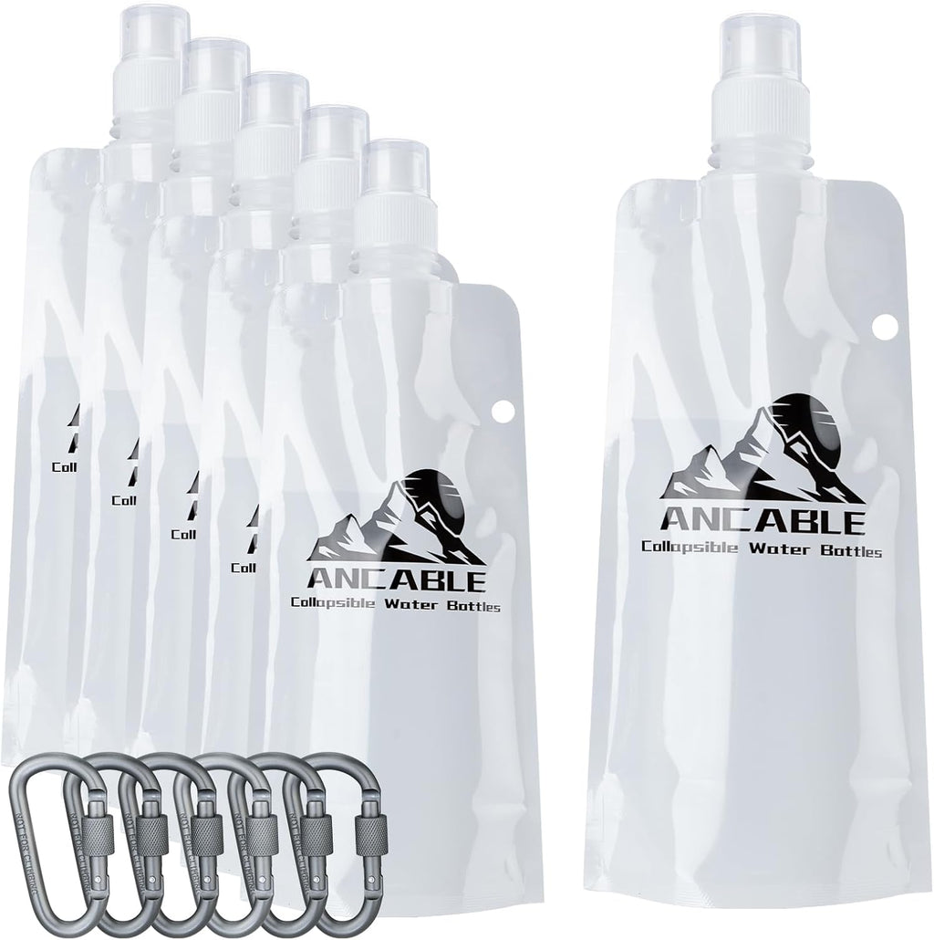 Ancable 33oz Collapsible Water Bottles, 6-Pack Reusable Travel Foldable Water Bottles for Hiking Camping Running Bike, BPA-Free Water Bottle