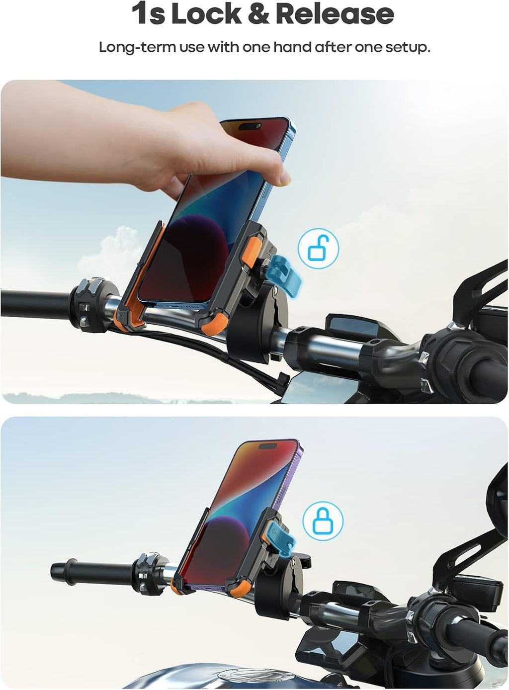 Lamicall Motorcycle Bike Phone Mount, 1s Lock Bike Phone Holder