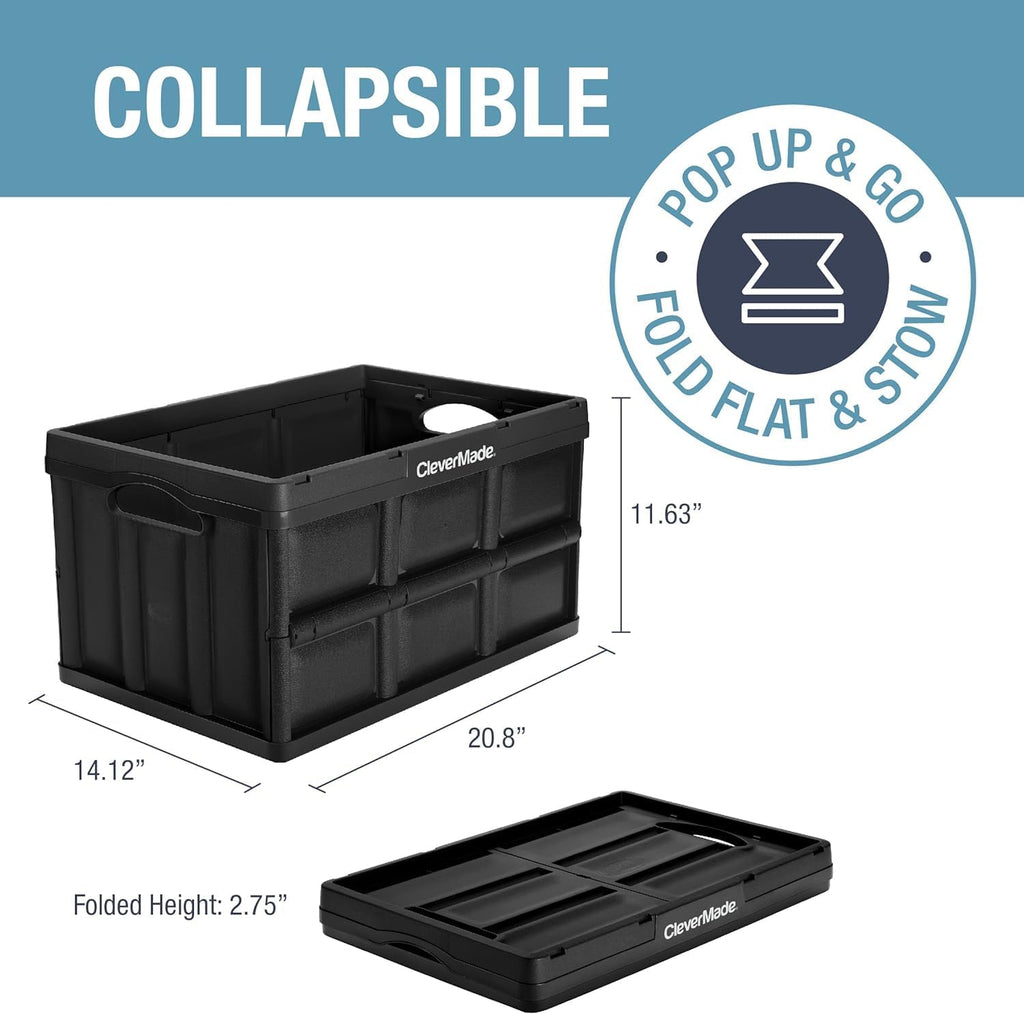CleverMade Collapsible Storage Bin (100% Recycled) - 46L - Obsidian (3PK)