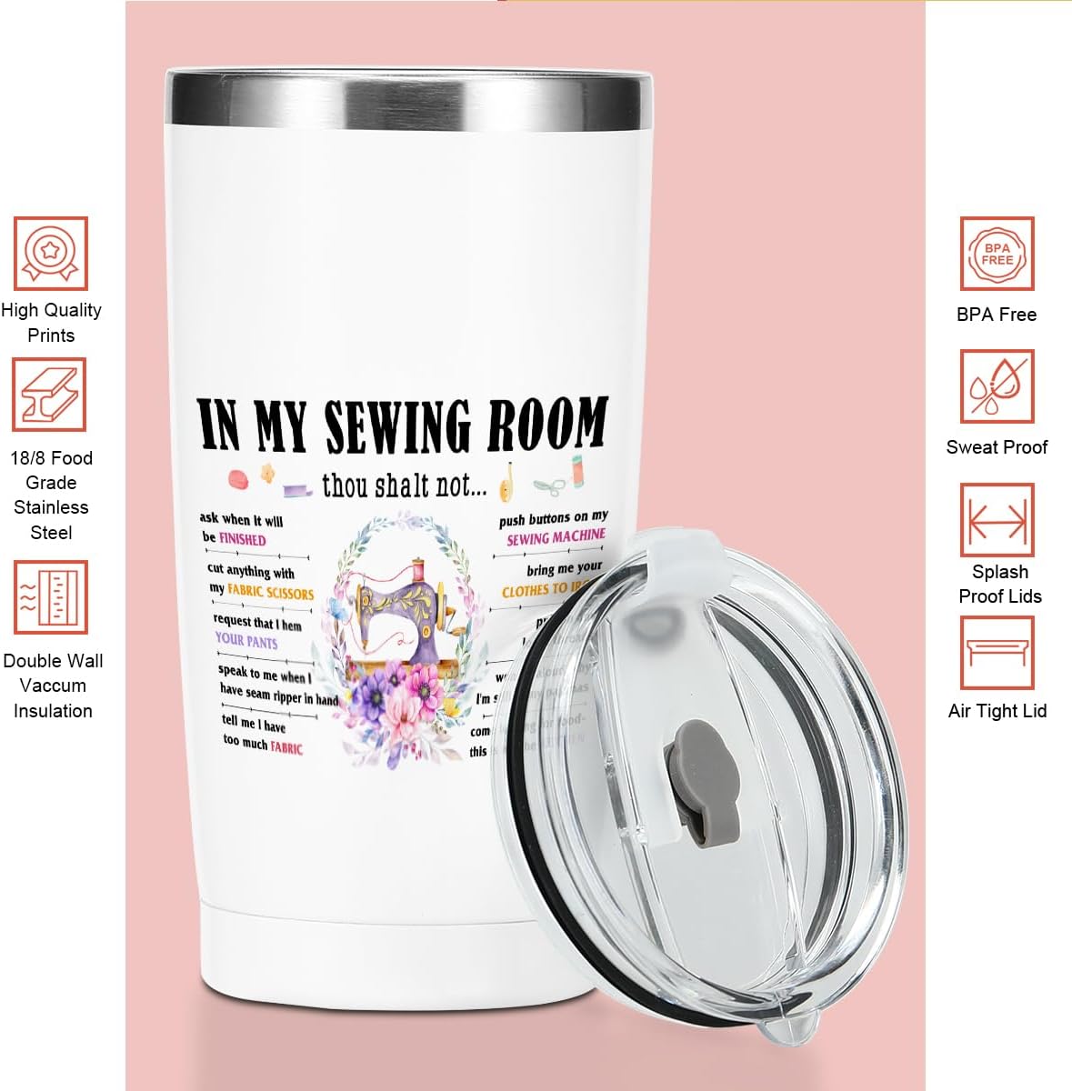 Funny Sewing Lovers Gifts Tumbler, 20 oz Stainless Steel Coffee Mug，Travel Cup，Insulated Cup with Lid for Car, Novelty Quilting Gifts for Women Girlfriend Mother Wife Grandma Christmas Birthday