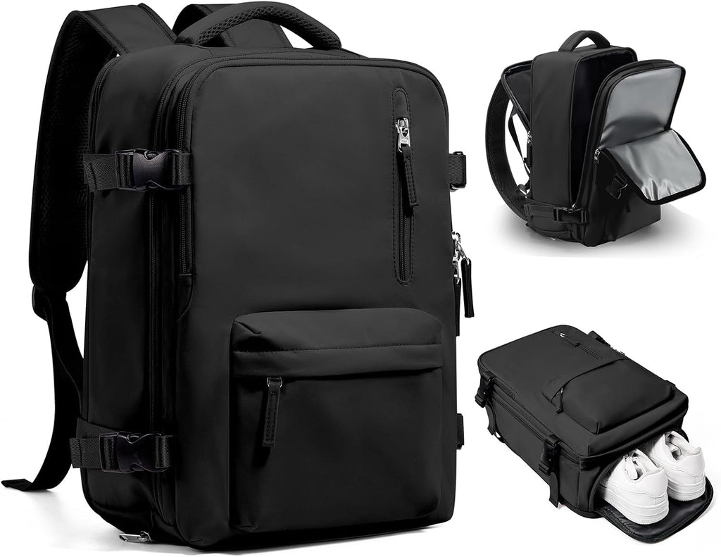 WONHOX Travel Backpack Women,Carry On Backpack Flight Approved 18x14x8 inches Bag Spirit Airlines Personal ltem,College Sports Hiking Rucksack Waterproof Casual Daypack Laptop Blackpack Men,Black