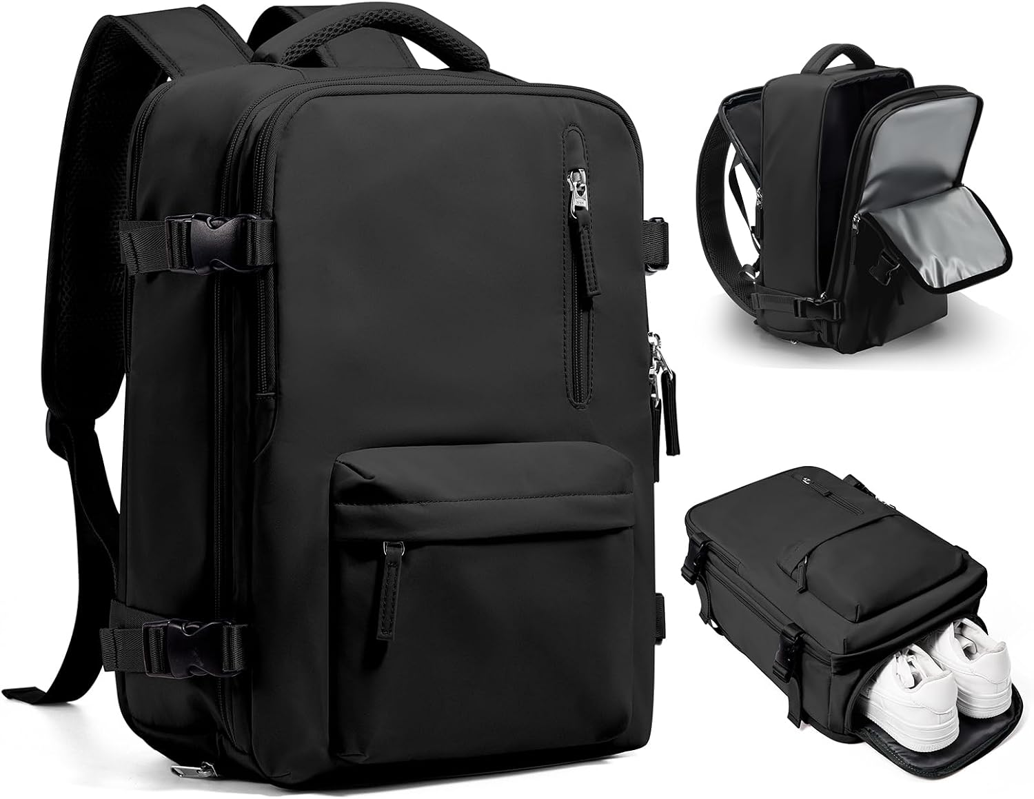 WONHOX Travel Backpack Women,Carry On Backpack Flight Approved 18x14x8 inches Bag Spirit Airlines Personal ltem,College Sports Hiking Rucksack Waterproof Casual Daypack Laptop Blackpack Men,Black