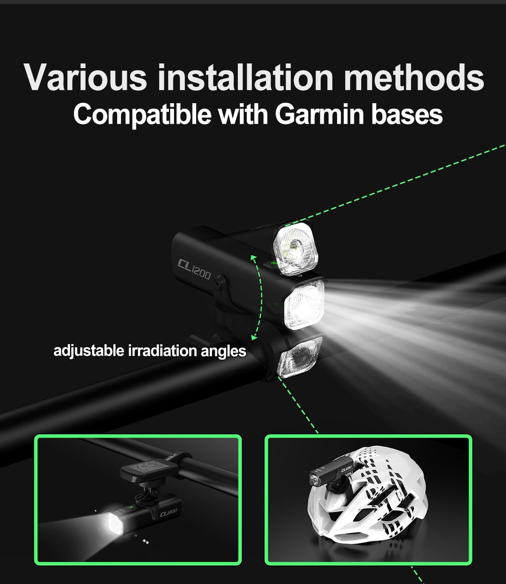 TOWILD CL1200 Bike Lights for Night Riding,Compatible with Garmin/GoPro Mount,1200 Lumen Bike Headlight,5000mAh Rechargeable Battery,Waterproof Bike Light for Commuter Cyclists