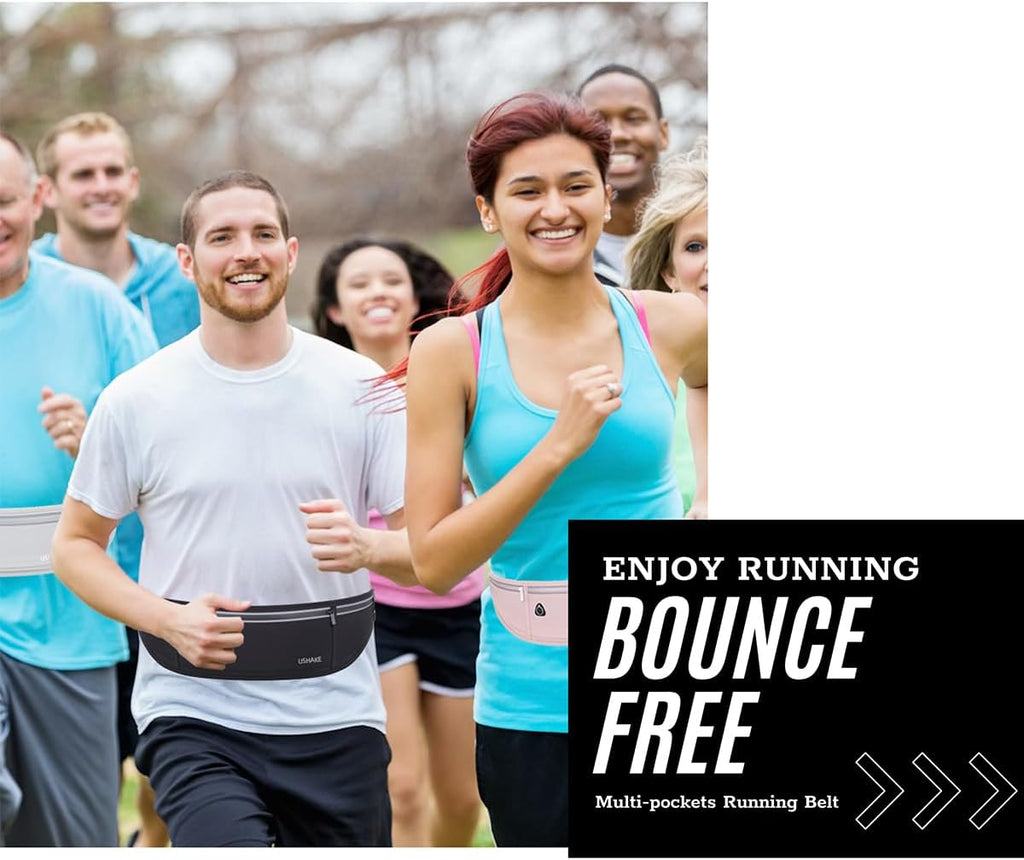 USHAKE Slim Running Belt, Bounce Free Fanny Pack Phone Holder