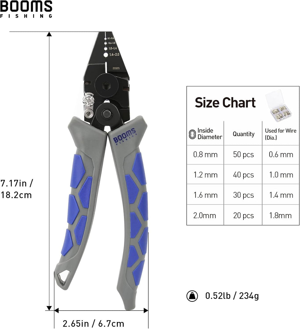 Booms Fishing CP4 Wire Crimping Tool with Cutter, Effort-Saving Fishing Crimping Pliers, High Carbon Steel Fishing Plier Wire Rope Leader Crimper Tool, 7 inch Crimpers Swager with Ergonomic Handle