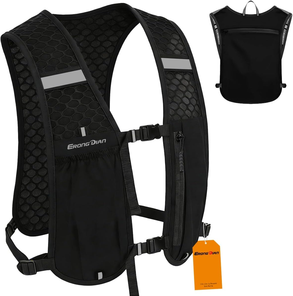 Running Vest Hydration Backpack for Men Women, Lightweight Breathable Hydration Packs, Adjustable Chest Straps Daypack, Reflective Water Running Vest for Marathon, Trail, Hiking, Cycling