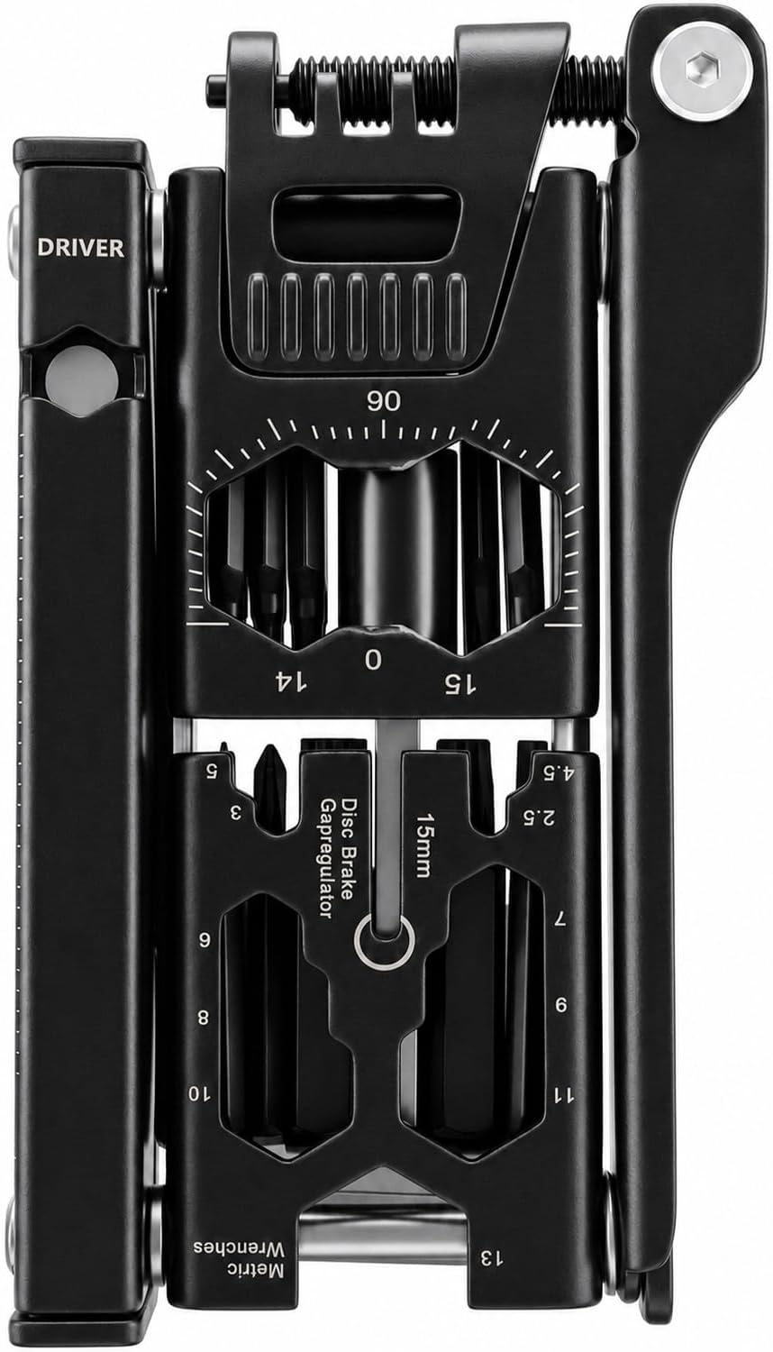 38-in-1 Bike Multitool – Portable Magnetic Bike Repair Tool Set with Tire Levers, Chain Cutter, Hex Wrenches, Spoke Wrenches, Box Spanner, Bottle Opener, and Includes Storage Bag