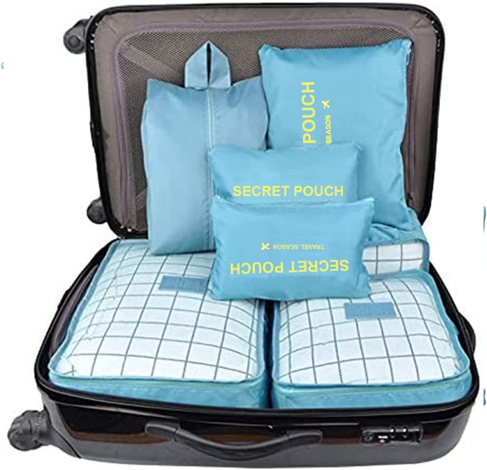 Packing Cubes for Suitcases - 7 Pieces, Light Packing Cubes for Travel, Suitcase Organizer Bags Set, Luggage Organizers for Suitcase, Water-Resistant Travel Essentials, Nile Blue