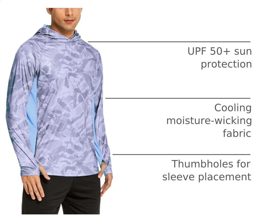 COOrun Men's Hooded Sun Shirts with Mask Fishing Shirts for Men Long Sleeve UPF 50 Rash Guards Cooling Hoodies Hiking Shirts