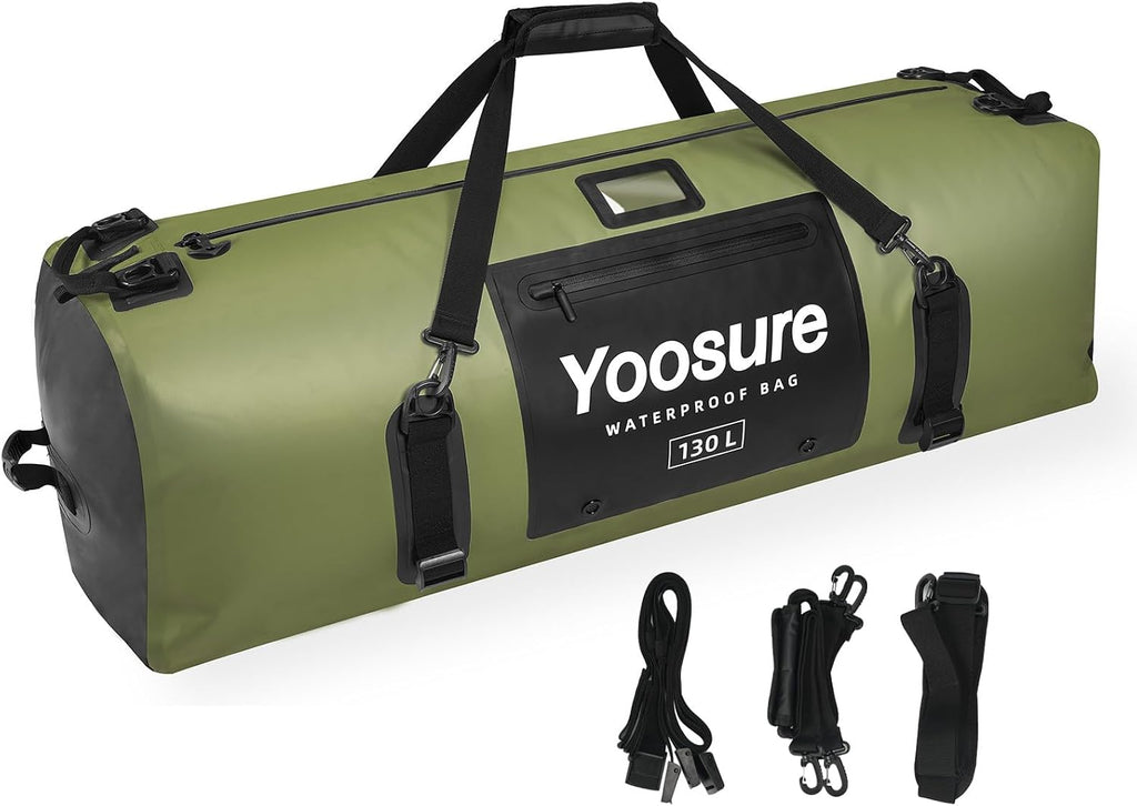 130L Waterproof Duffel Bag, Heavy Duty Dry Bag with IPX7 Airtight Zipper, 700D PVC Extra Large Cargo Duffel with Straps for Camping, Boating, Kayaking, Roof Rack & Truck Bed