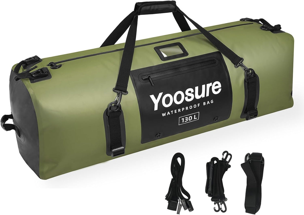 130L Waterproof Duffel Bag, Heavy Duty Dry Bag with IPX7 Airtight Zipper, 700D PVC Extra Large Cargo Duffel with Straps for Camping, Boating, Kayaking, Roof Rack & Truck Bed