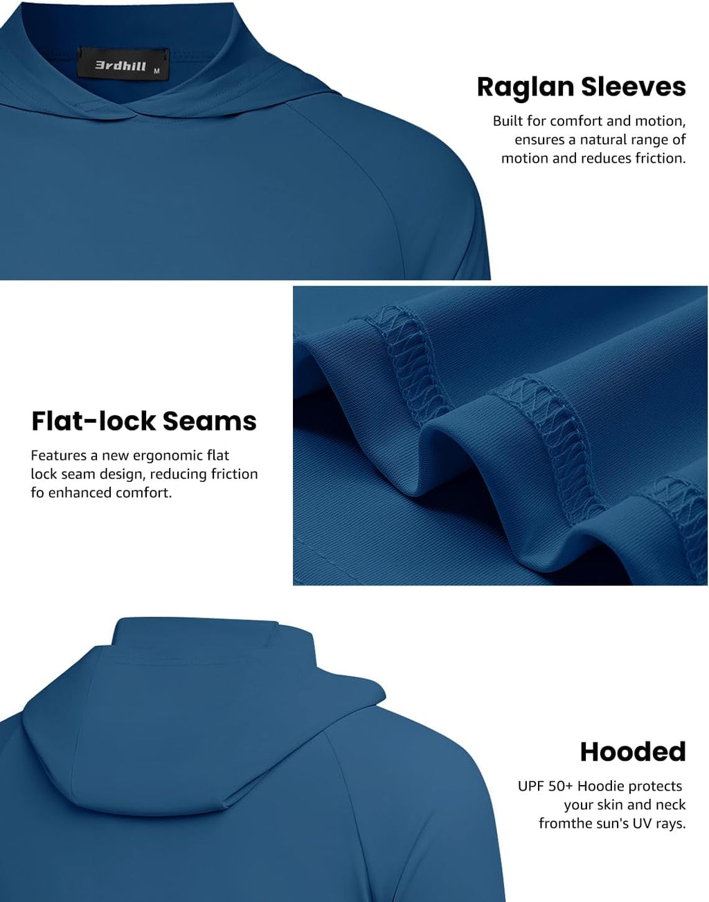 Mens UPF 50+ Sun Hoodie UV Protection Long Sleeve Swimming Rash Guard SPF Quick Dry Fishing Shirt for Outdoor Sports
