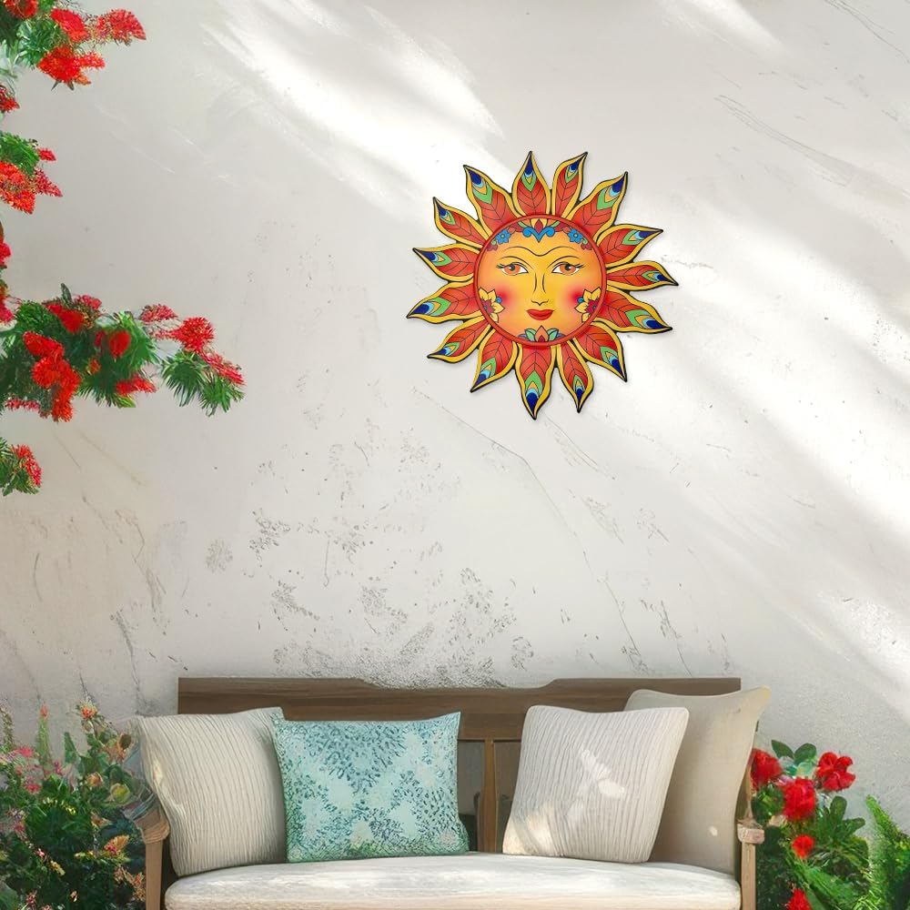 Metal Sun Flower Wall Decor,12.87 inches Sun Wall Art Hanging Decoration for Indoor and Outdoor, Garden Farmhouse Yard Patio Fence Living Room Bedroom Decor