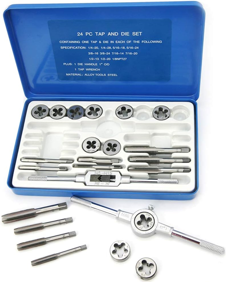 Alloy Steels Tap and Die Set,SAE Inch Sizes Essential Threading Home DieTool, Cutting Threads Gauge Kit Standard Tap Set