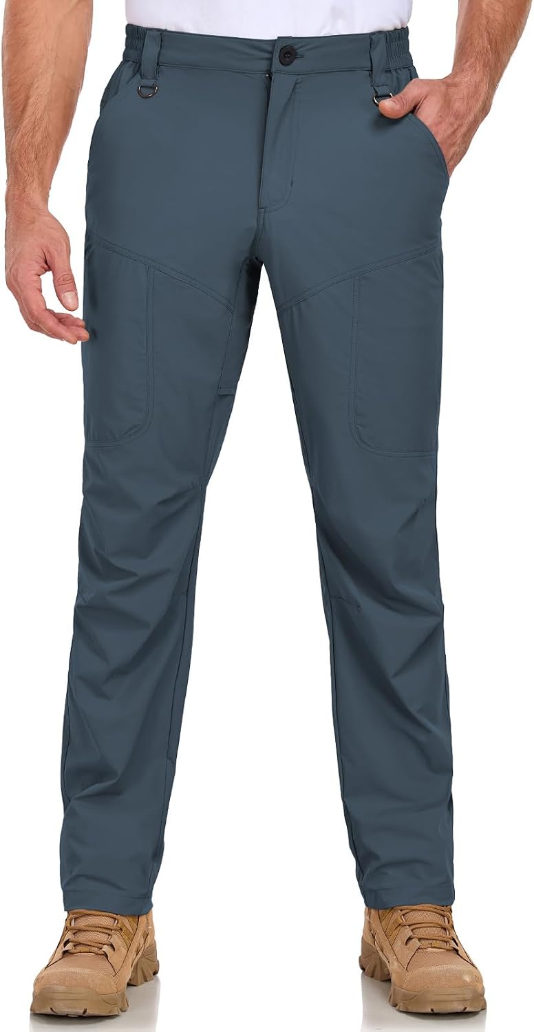 SPOSULEI Mens Lightweight Cargo Hiking Outdoor Quick Dry Work Tactical Pants 6 Pockets Water Resistant Fishing Travel Pants