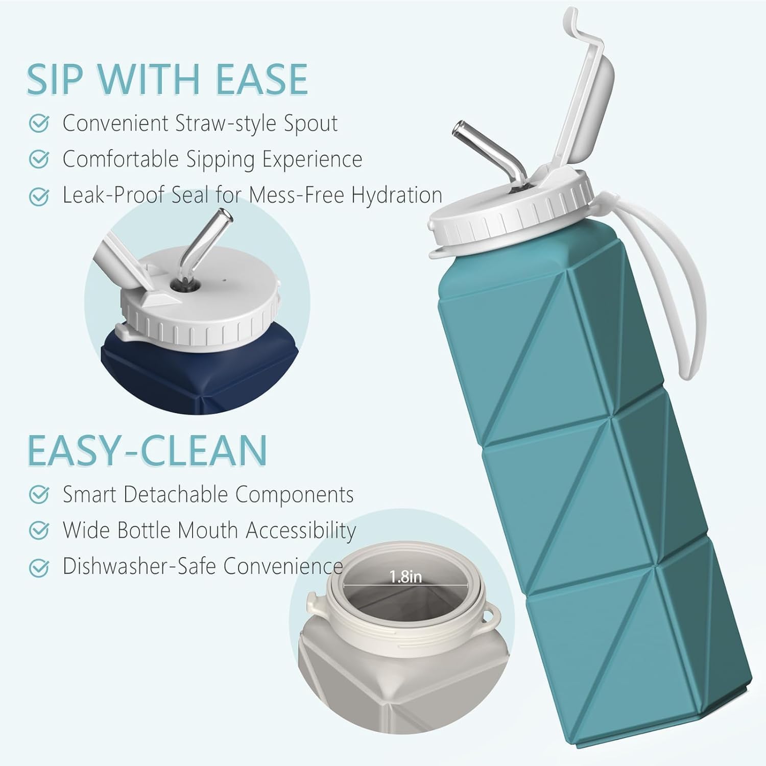 BEAUTAIL Collapsible Water Bottles 21oz/610mL, Silicone Travel Water Bottle