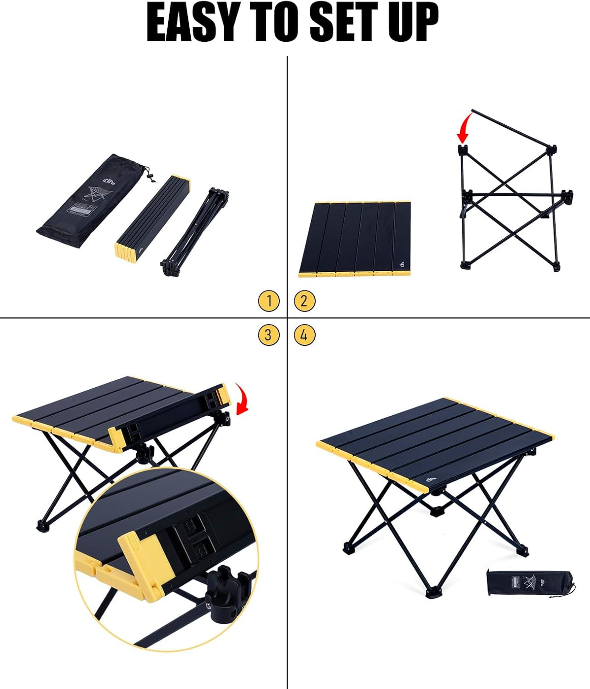 iClimb Ultralight Compact Camping Folding Table (Black - L)