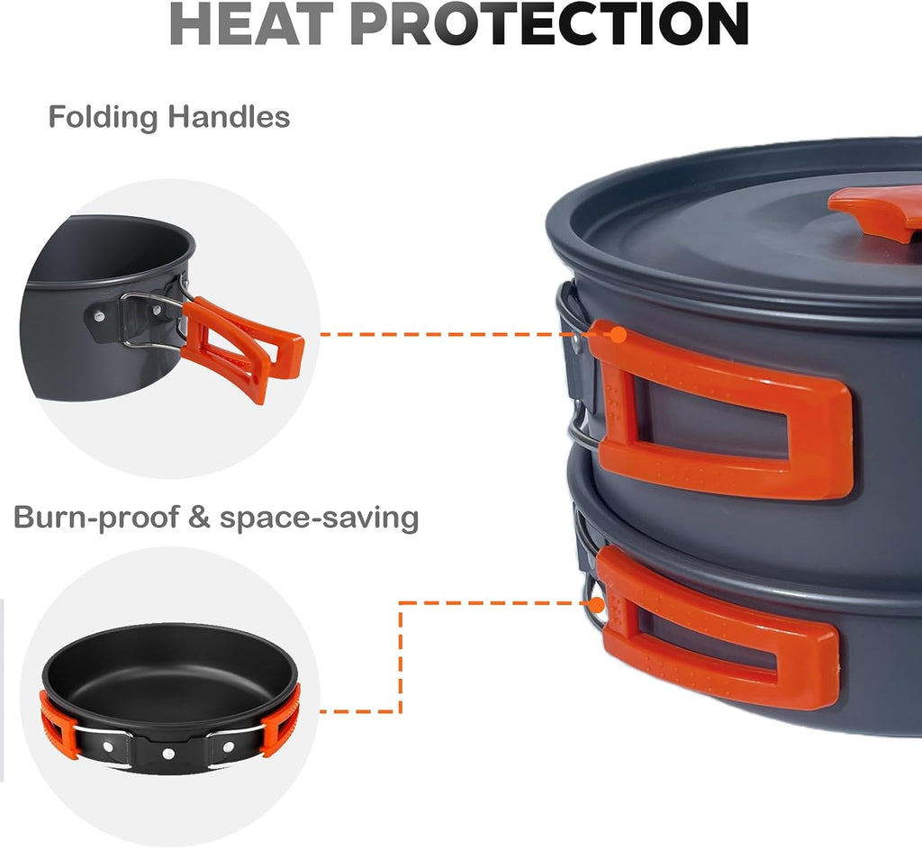 10-Piece Camping Cookware Set with 2L Pot, 1.1L Kettle and Pan